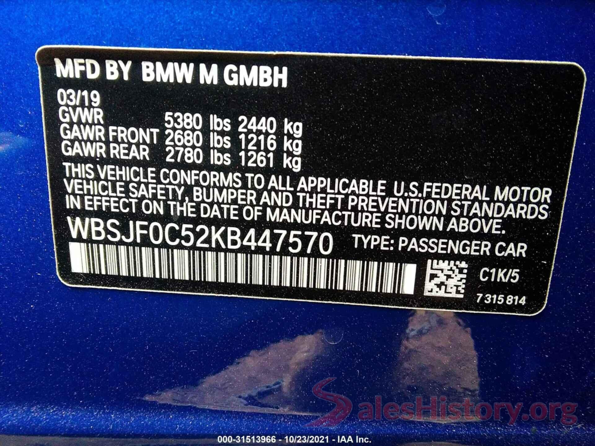 WBSJF0C52KB447570 2019 BMW M5