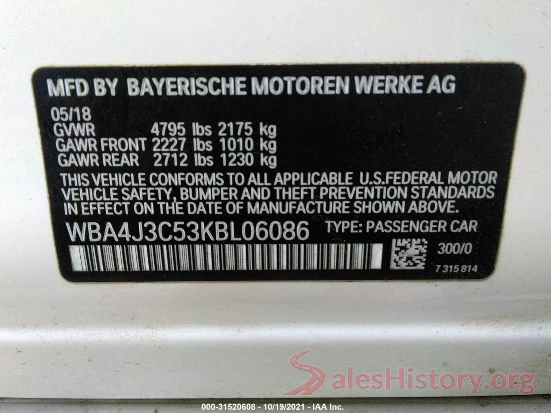 WBA4J3C53KBL06086 2019 BMW 4 SERIES