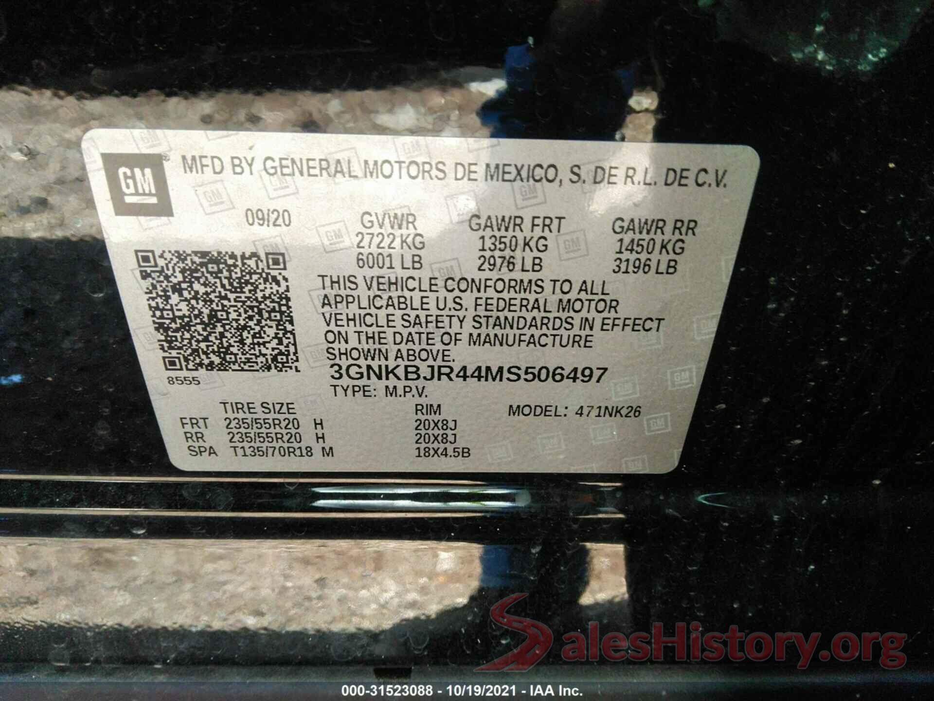 3GNKBJR44MS506497 2021 CHEVROLET BLAZER