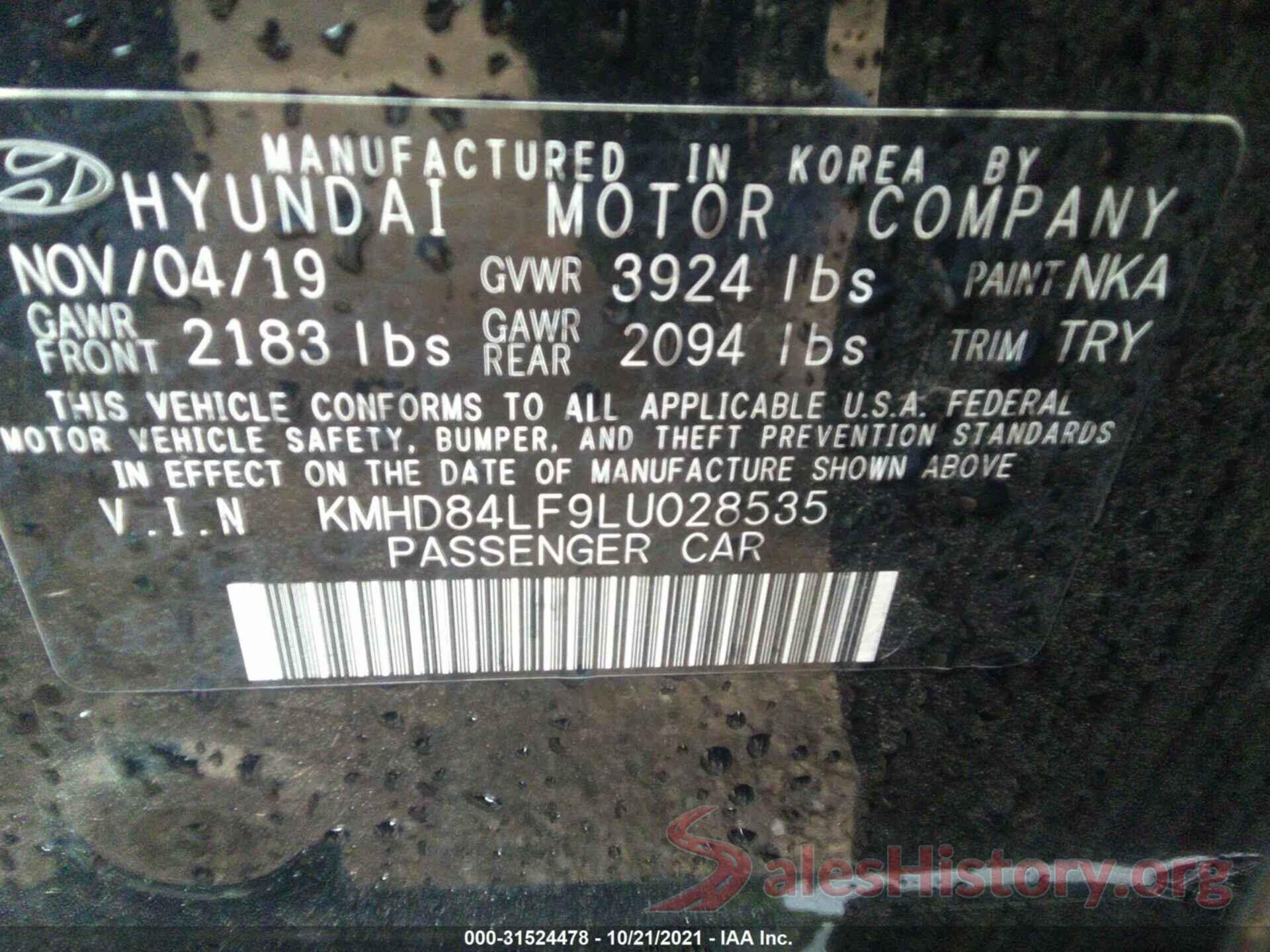 KMHD84LF9LU028535 2020 HYUNDAI ELANTRA