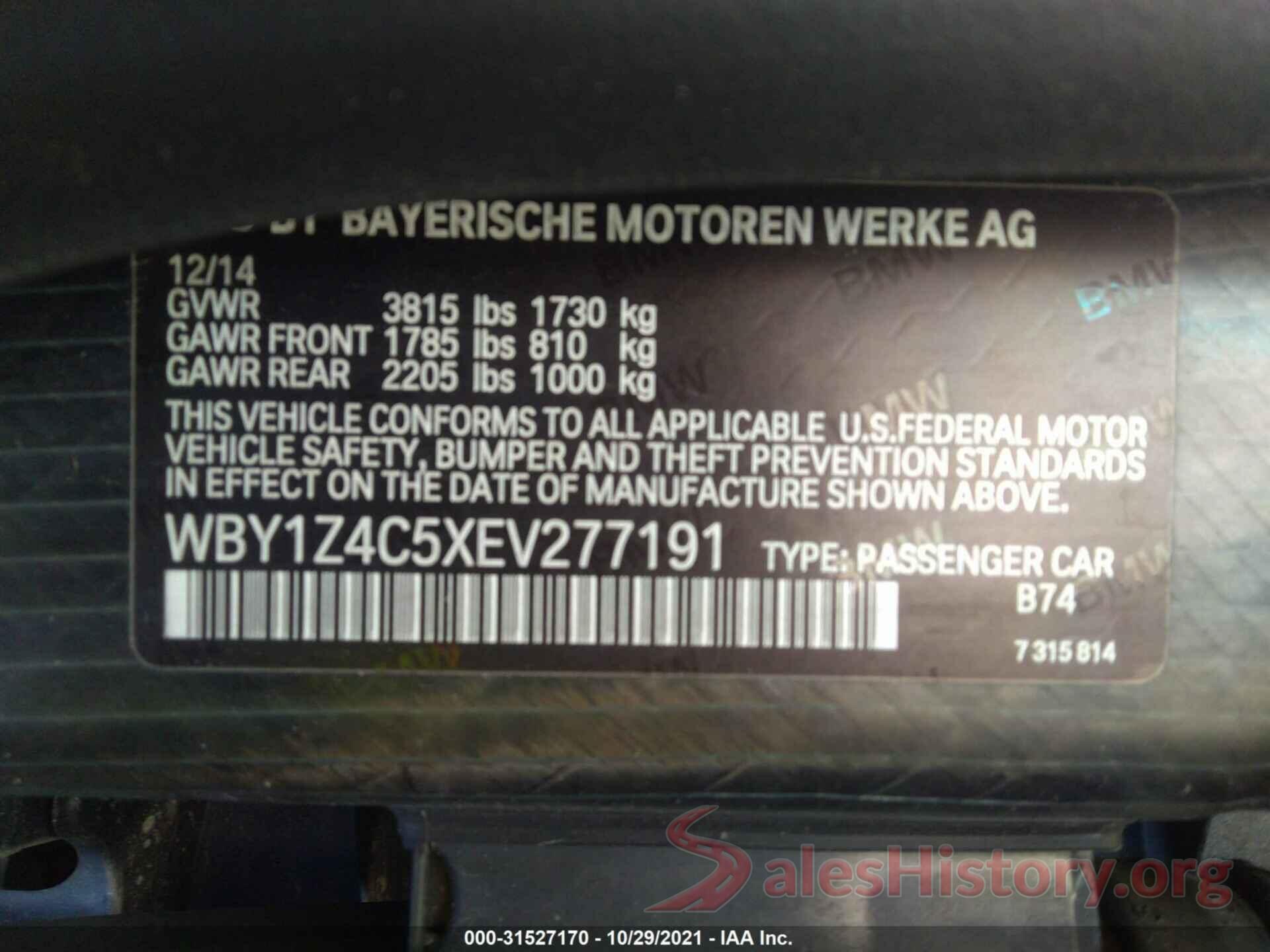 WBY1Z4C5XEV277191 2014 BMW I3