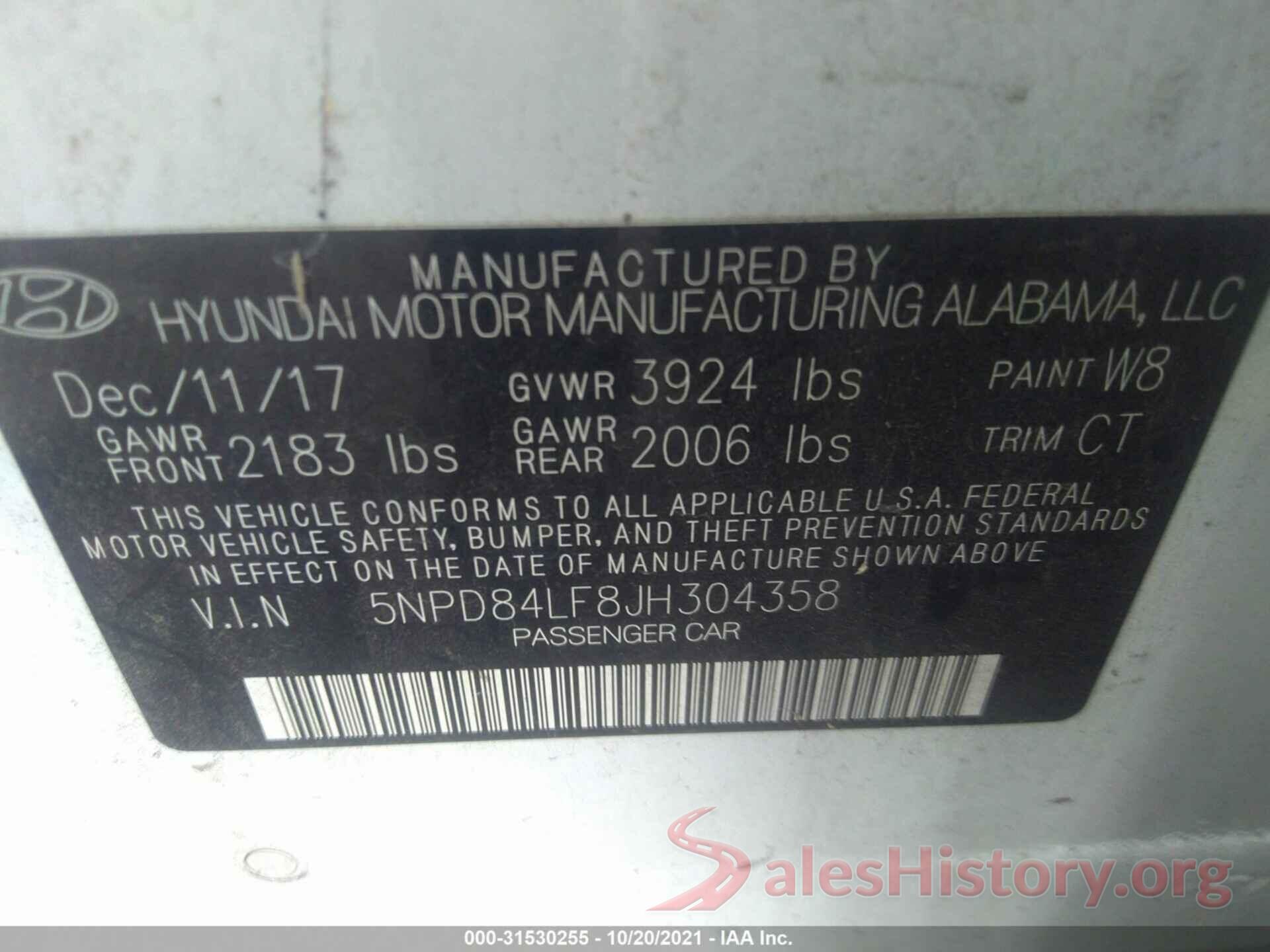 5NPD84LF8JH304358 2018 HYUNDAI ELANTRA