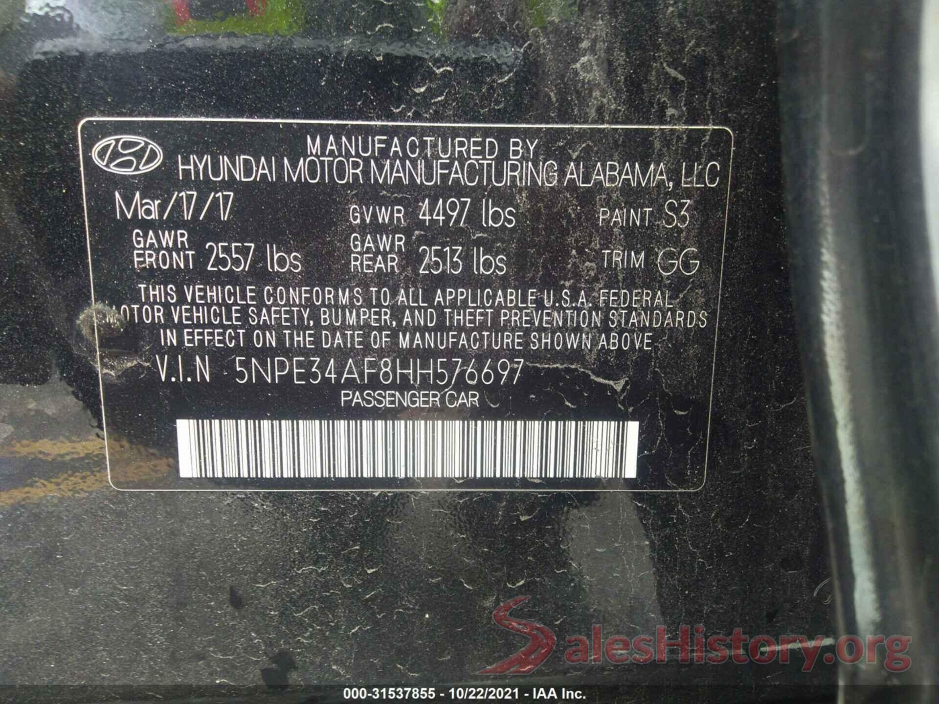 5NPE34AF8HH576697 2017 HYUNDAI SONATA