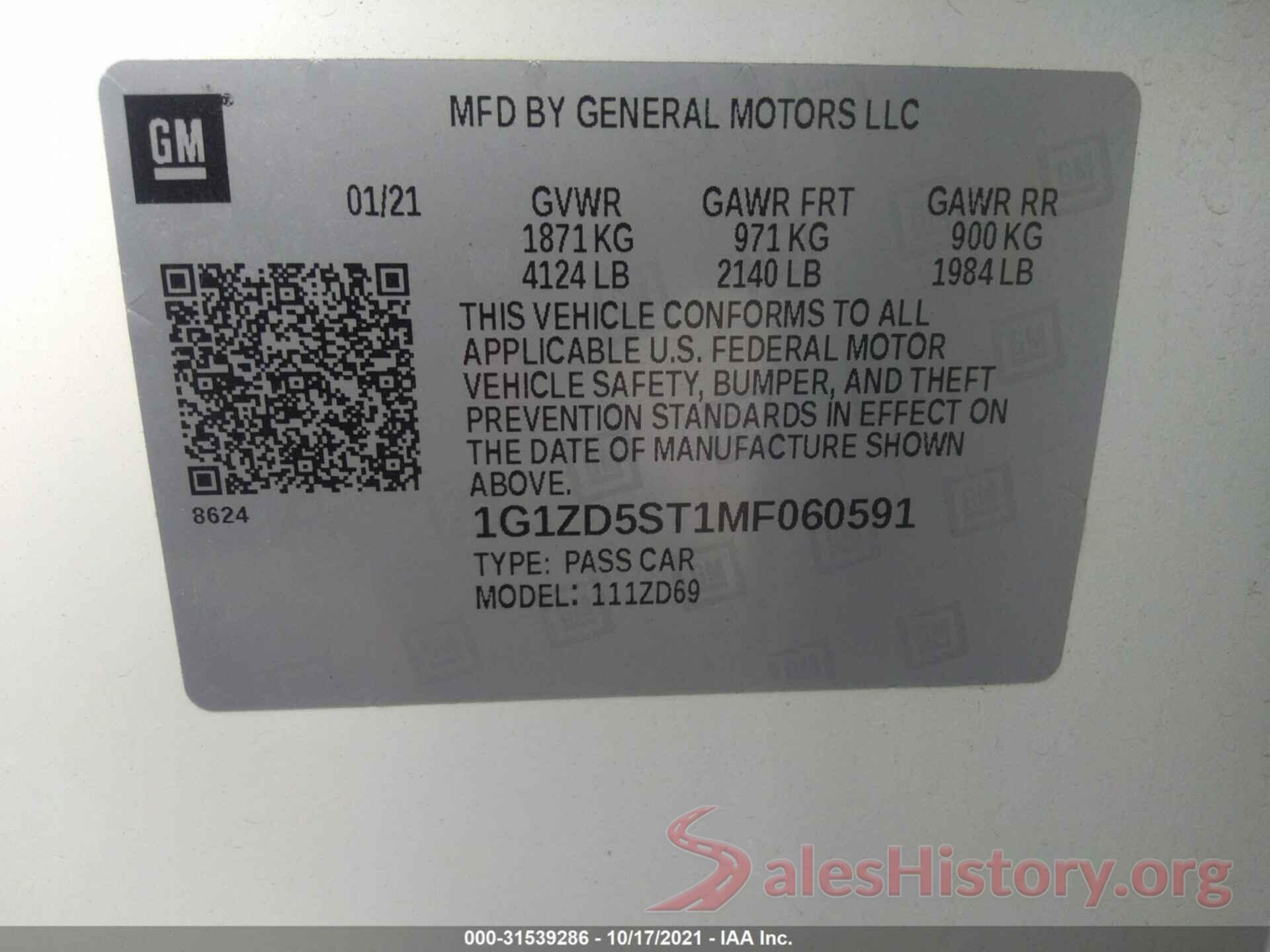 1G1ZD5ST1MF060591 2021 CHEVROLET MALIBU