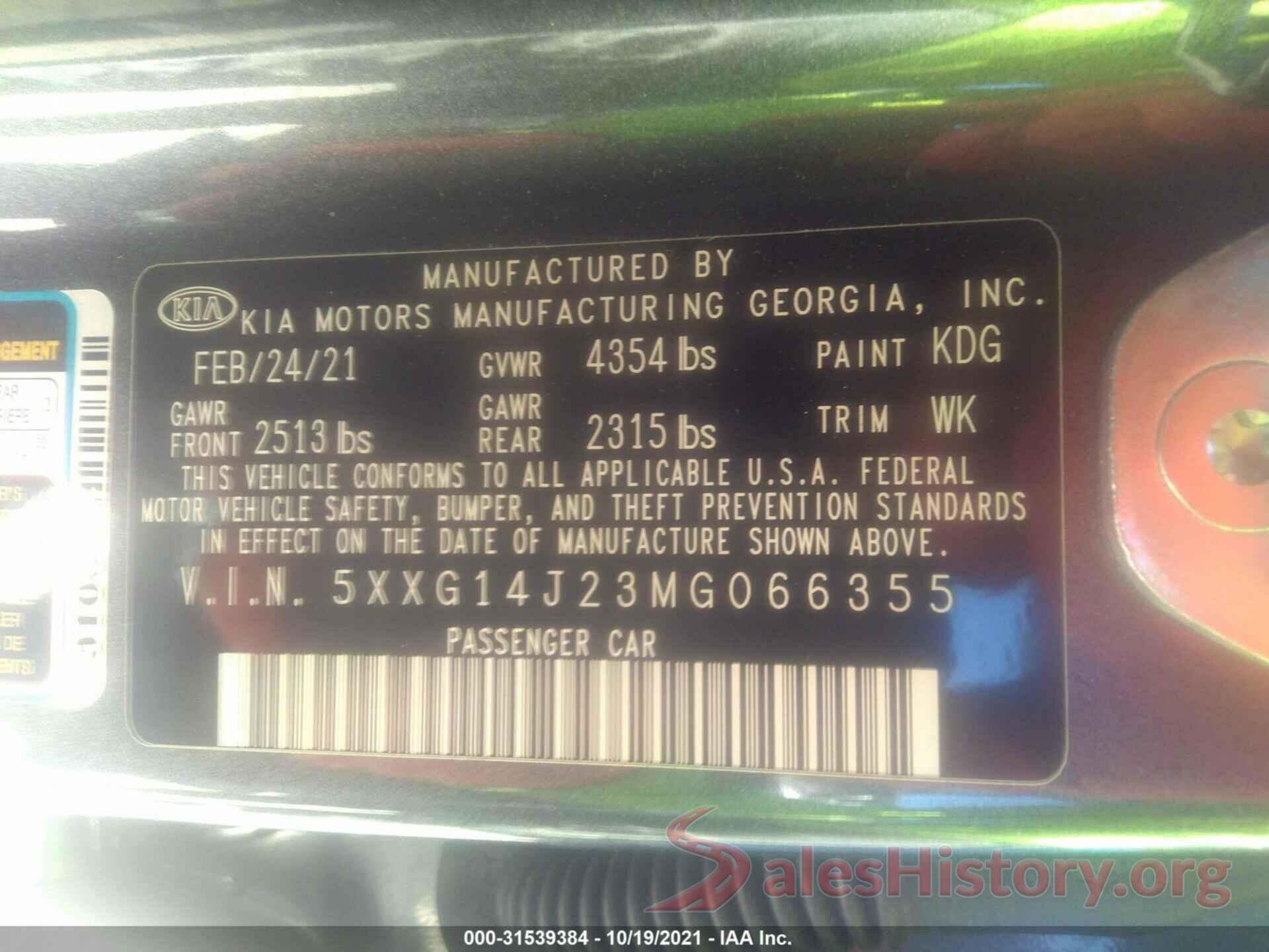 5XXG14J23MG066355 2021 KIA K5