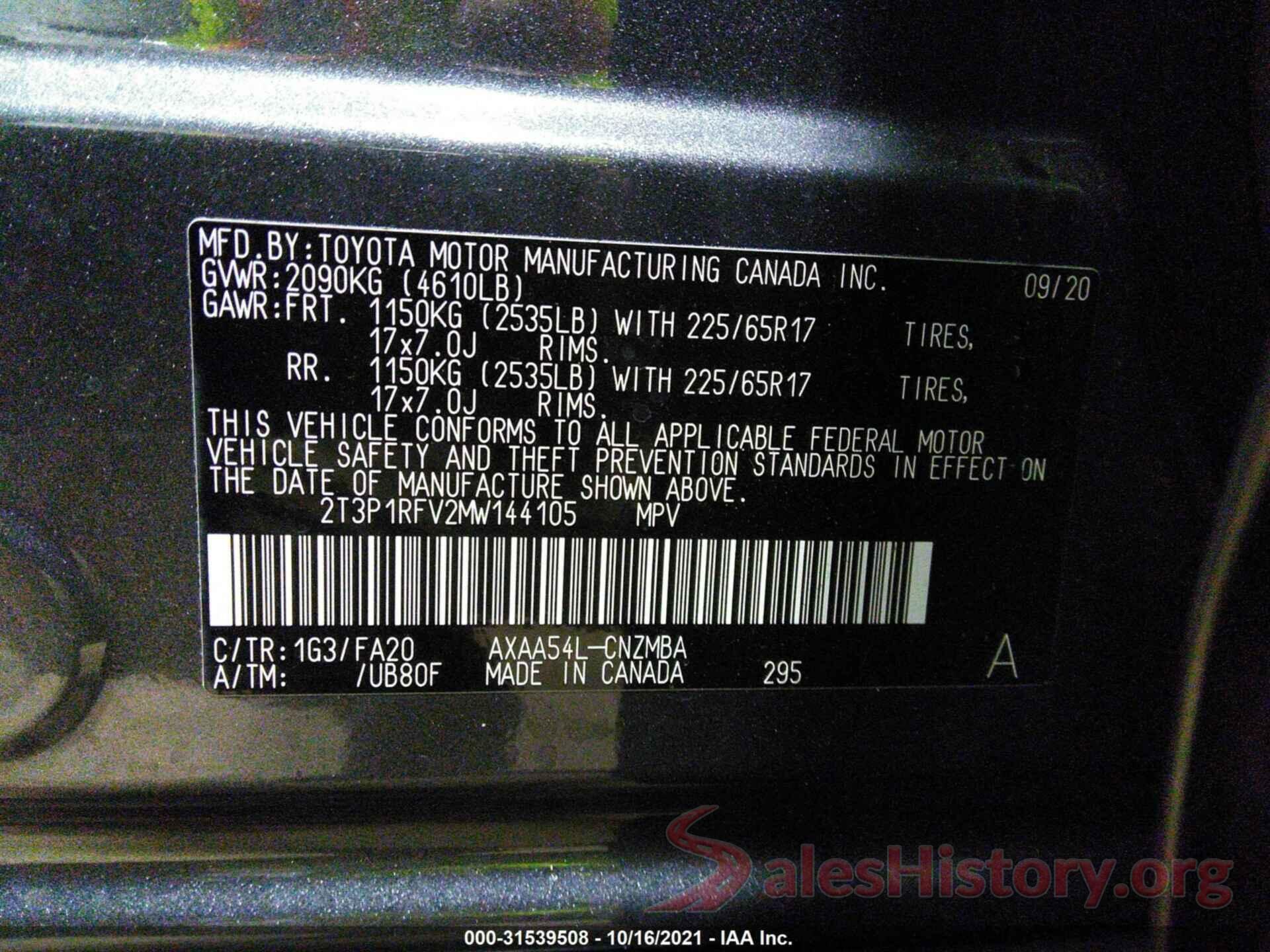 2T3P1RFV2MW144105 2021 TOYOTA RAV4