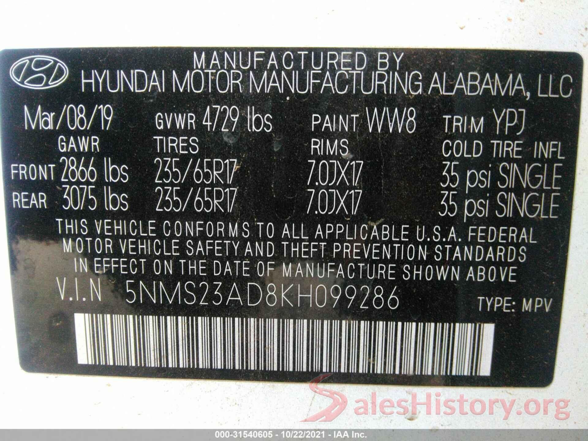 5NMS23AD8KH099286 2019 HYUNDAI SANTA FE