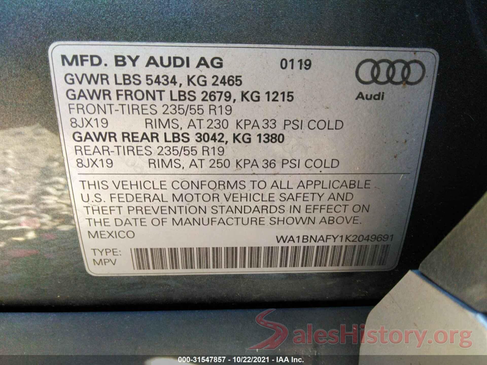 WA1BNAFY1K2049691 2019 AUDI Q5