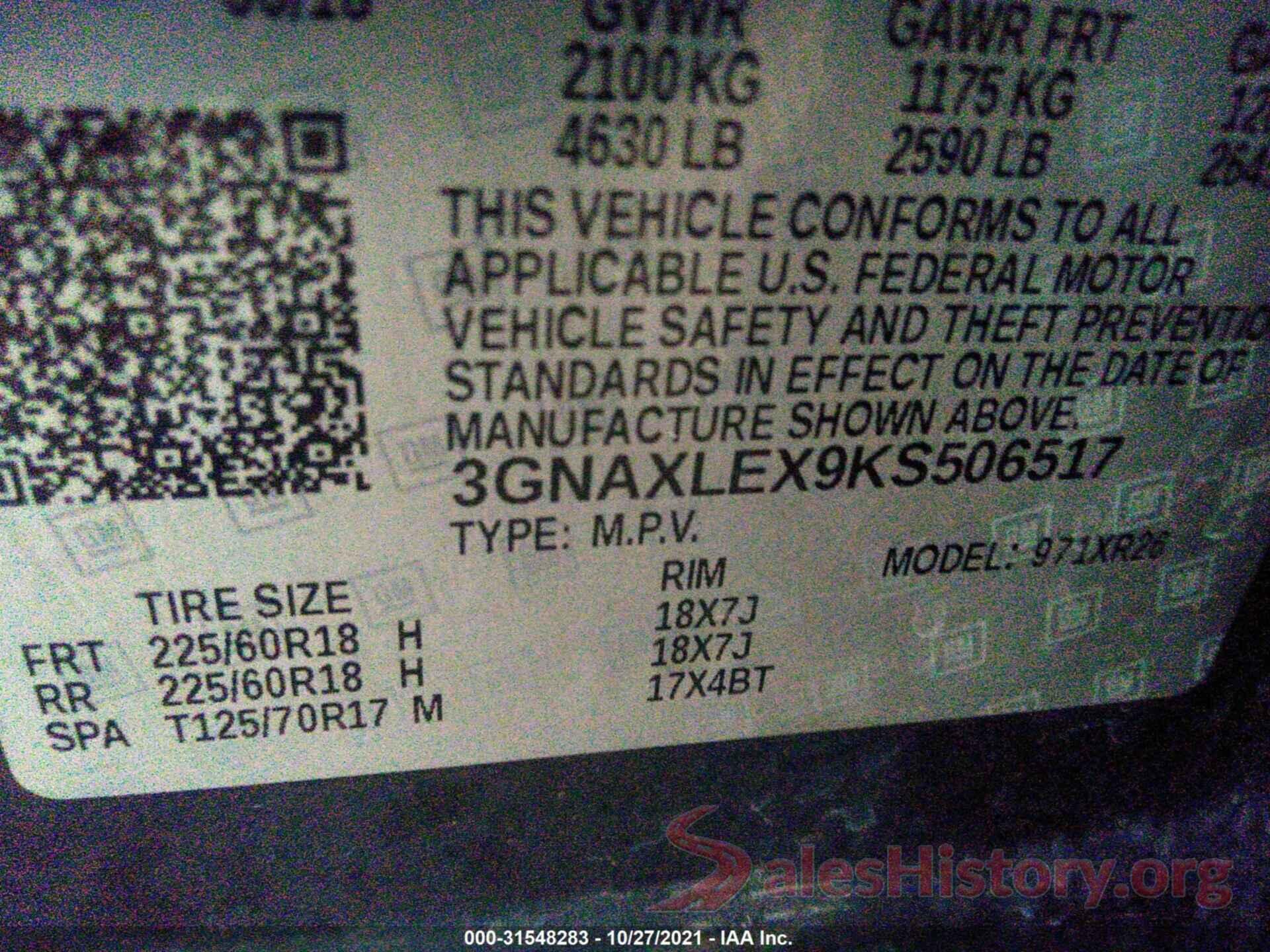 3GNAXLEX9KS506517 2019 CHEVROLET EQUINOX