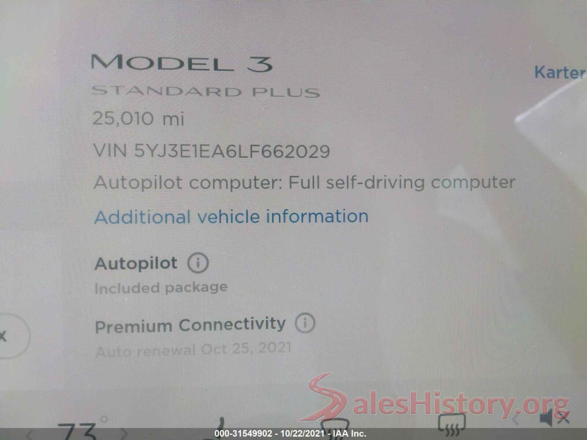 5YJ3E1EA6LF662029 2020 TESLA MODEL 3