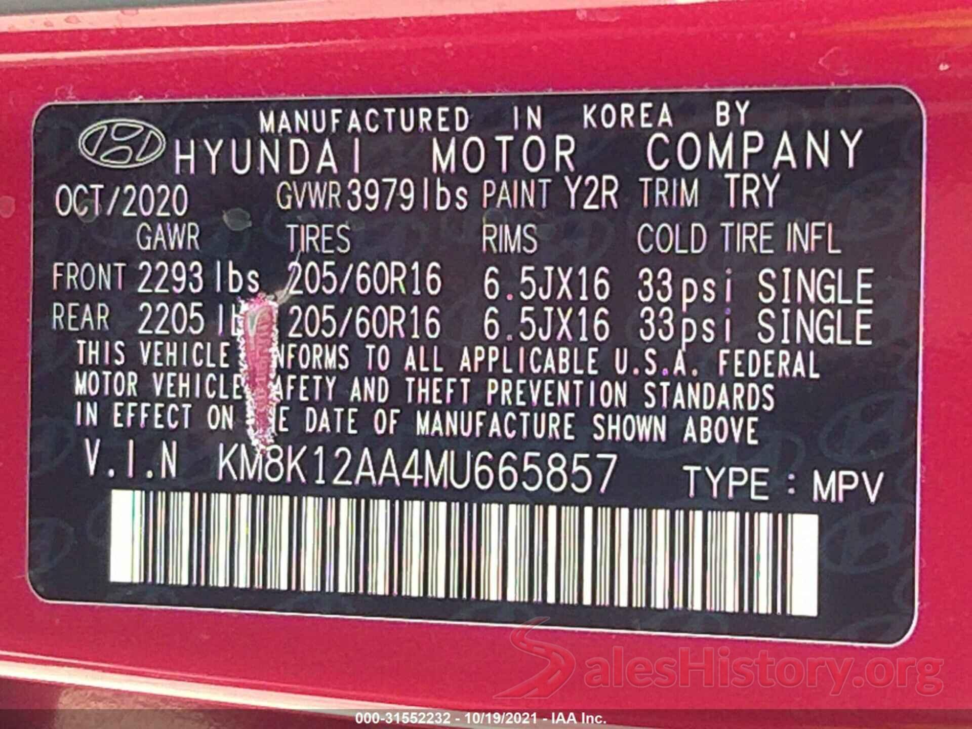 KM8K12AA4MU665857 2021 HYUNDAI KONA