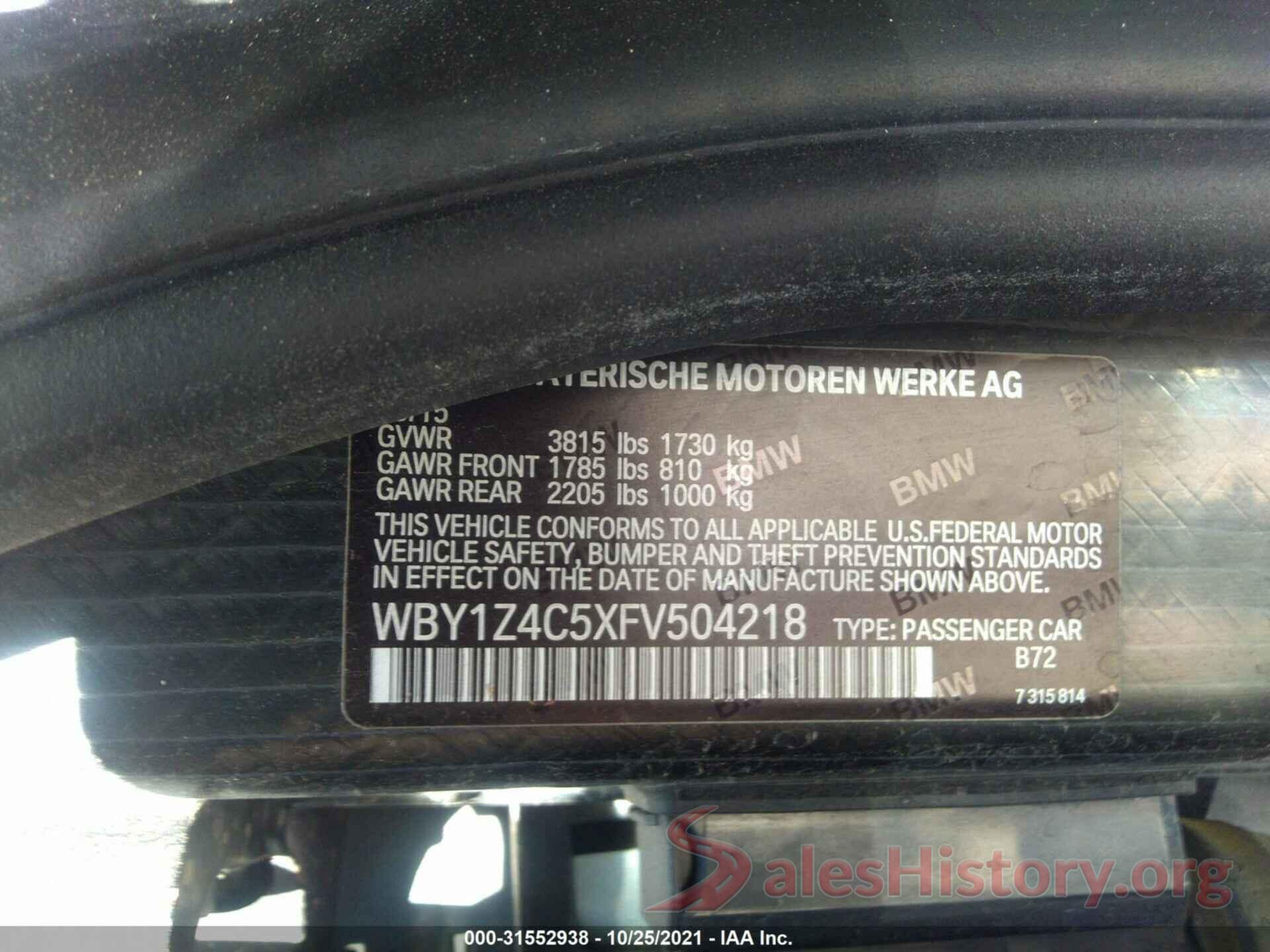 WBY1Z4C5XFV504218 2015 BMW I3
