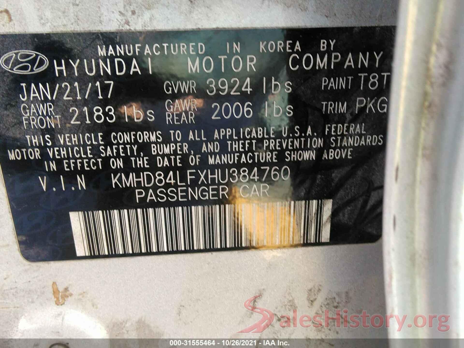 KMHD84LFXHU384760 2017 HYUNDAI ELANTRA