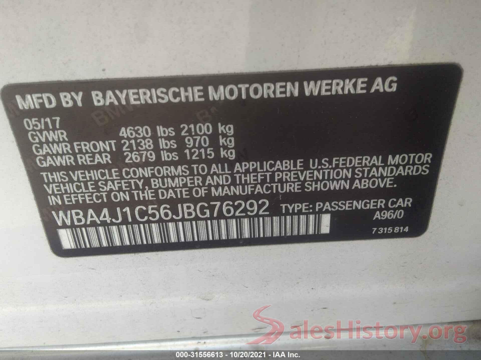 WBA4J1C56JBG76292 2018 BMW 4 SERIES