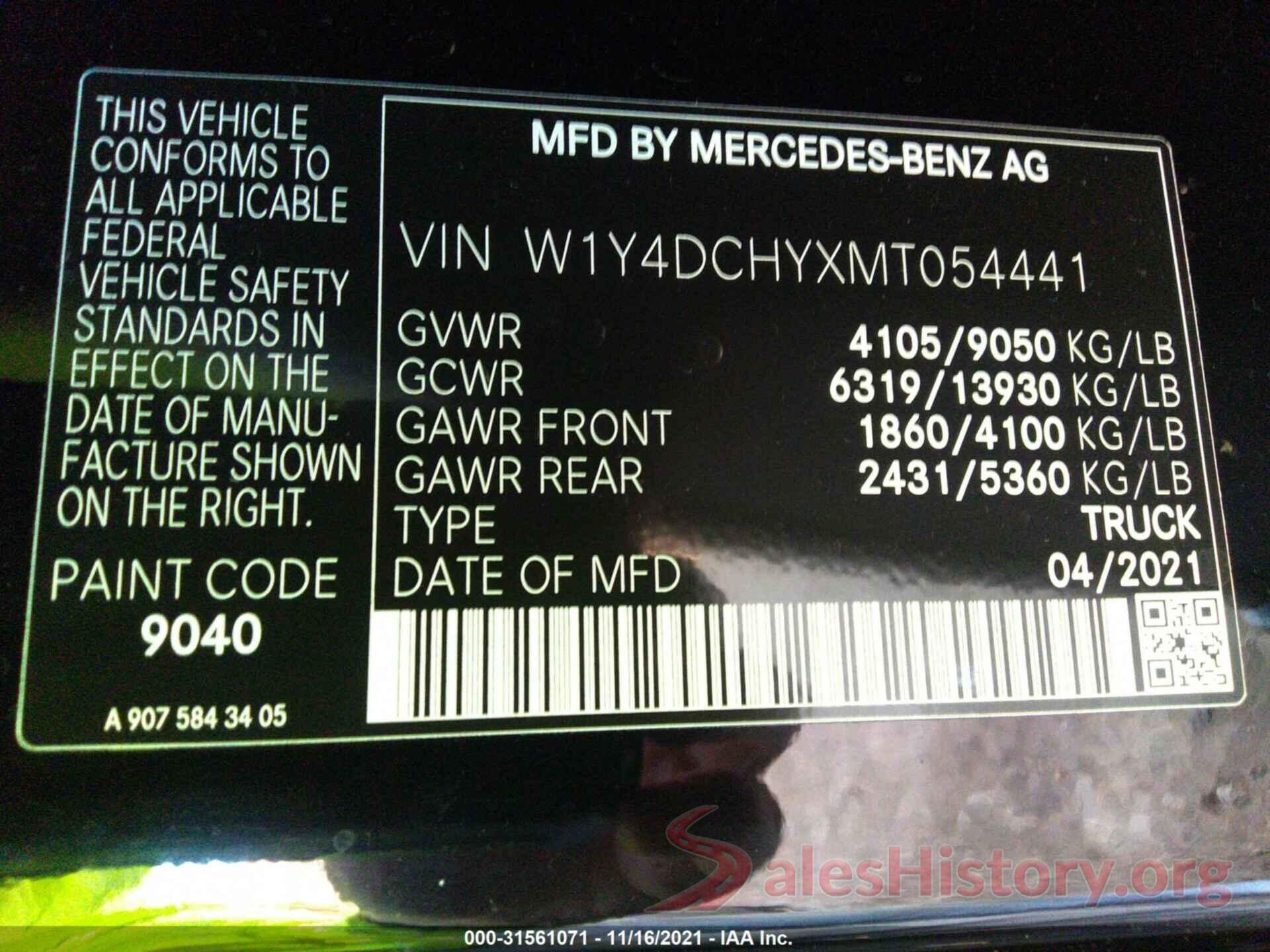 W1Y4DCHYXMT054441 2021 MERCEDES-BENZ SPRINTER CARGO VAN