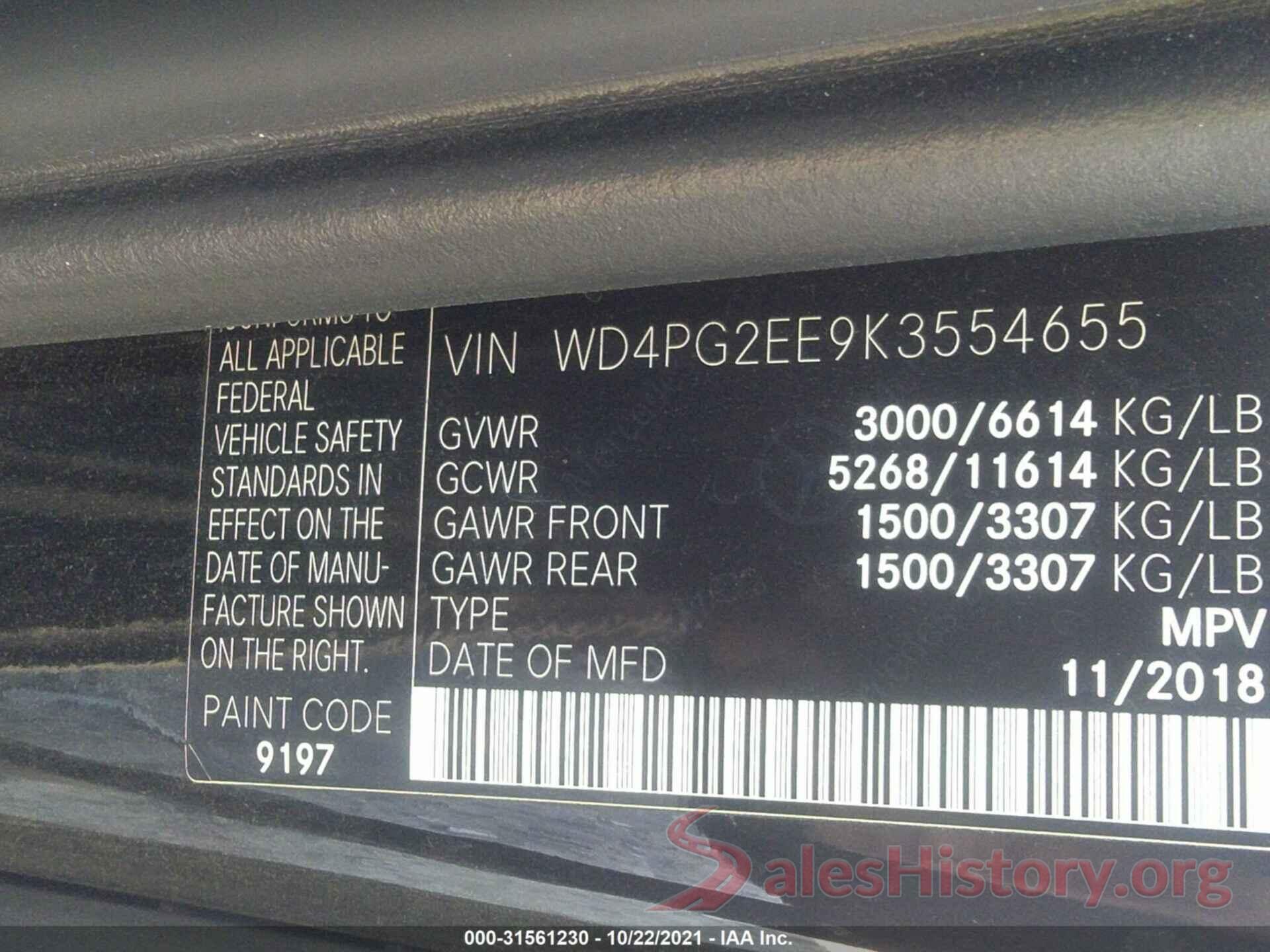 WD4PG2EE9K3554655 2019 MERCEDES-BENZ METRIS PASSENGER VAN