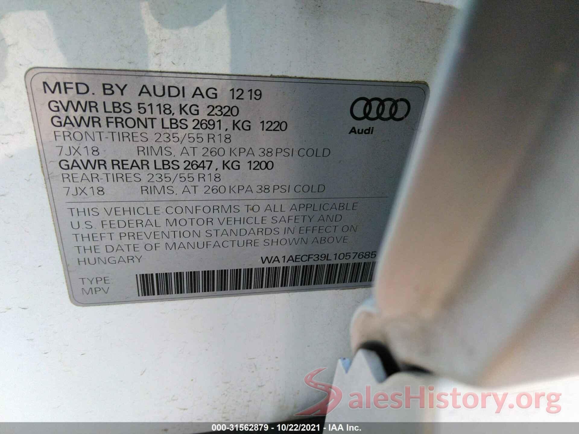 WA1AECF39L1057685 2020 AUDI Q3