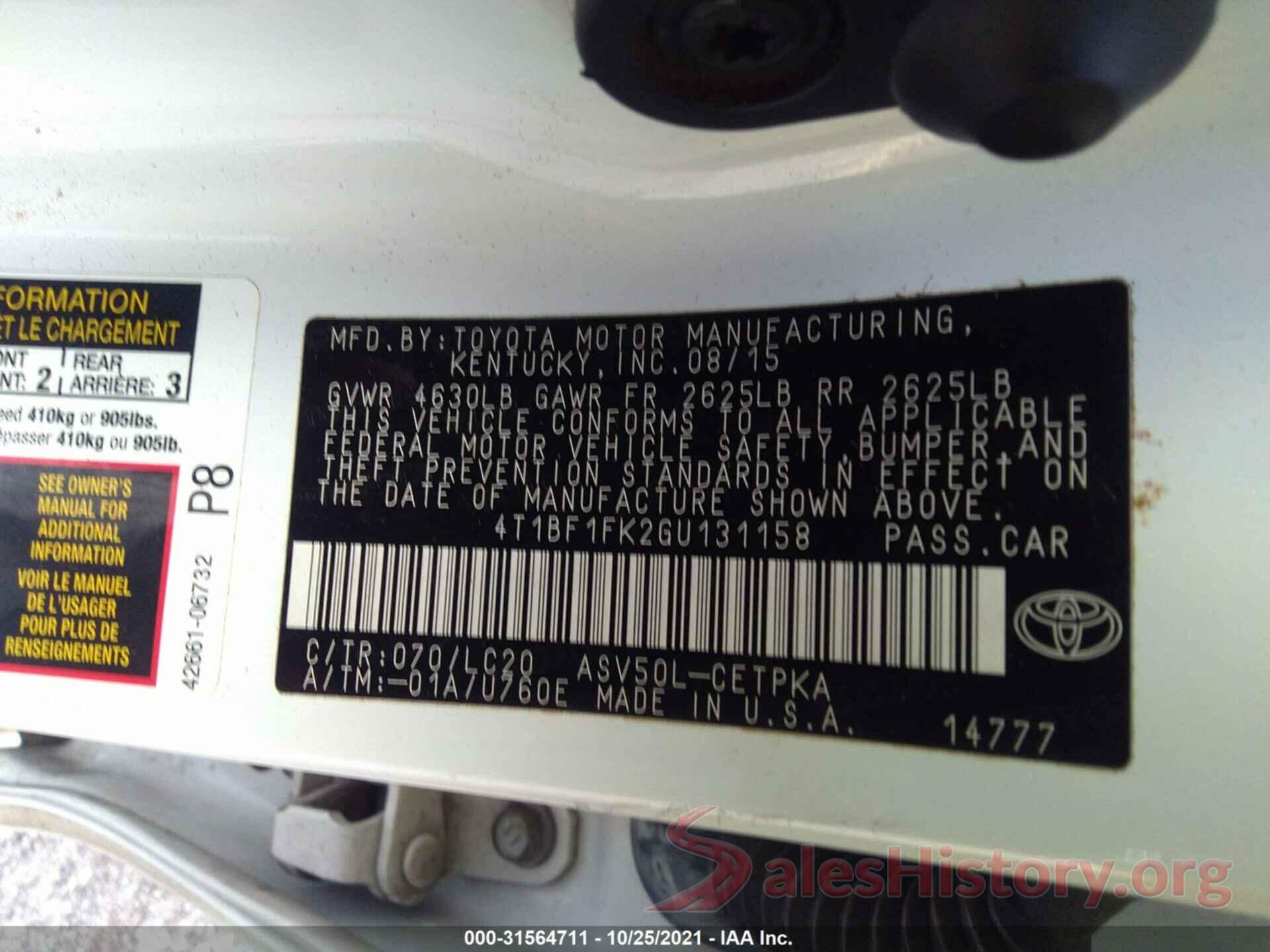 4T1BF1FK2GU131158 2016 TOYOTA CAMRY