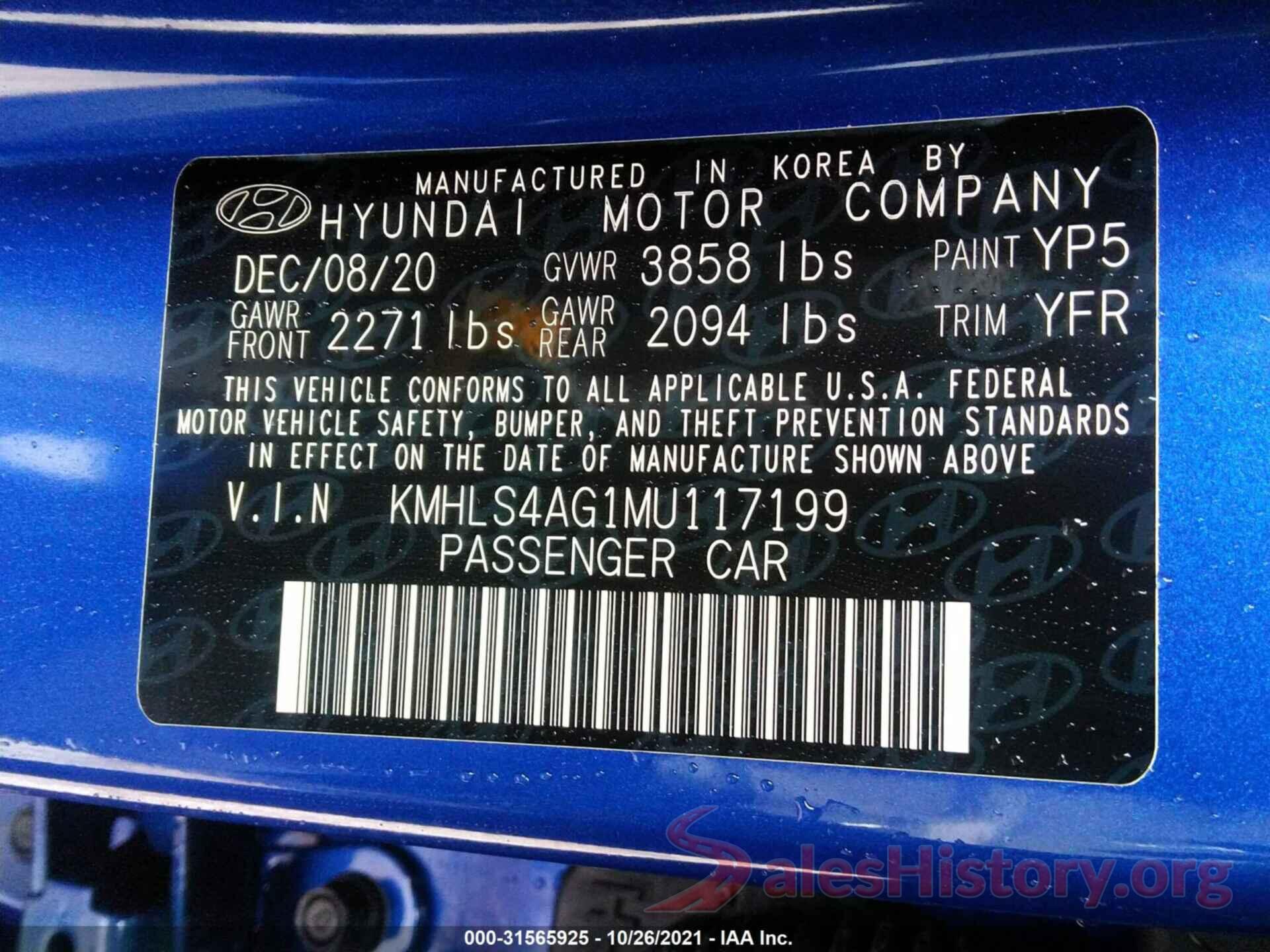 KMHLS4AG1MU117199 2021 HYUNDAI ELANTRA