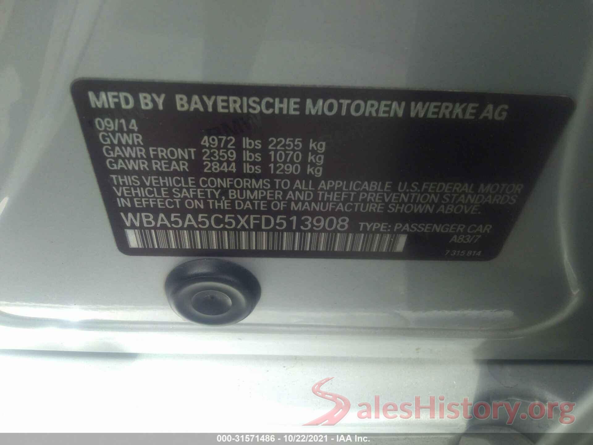 WBA5A5C5XFD513908 2015 BMW 5 SERIES