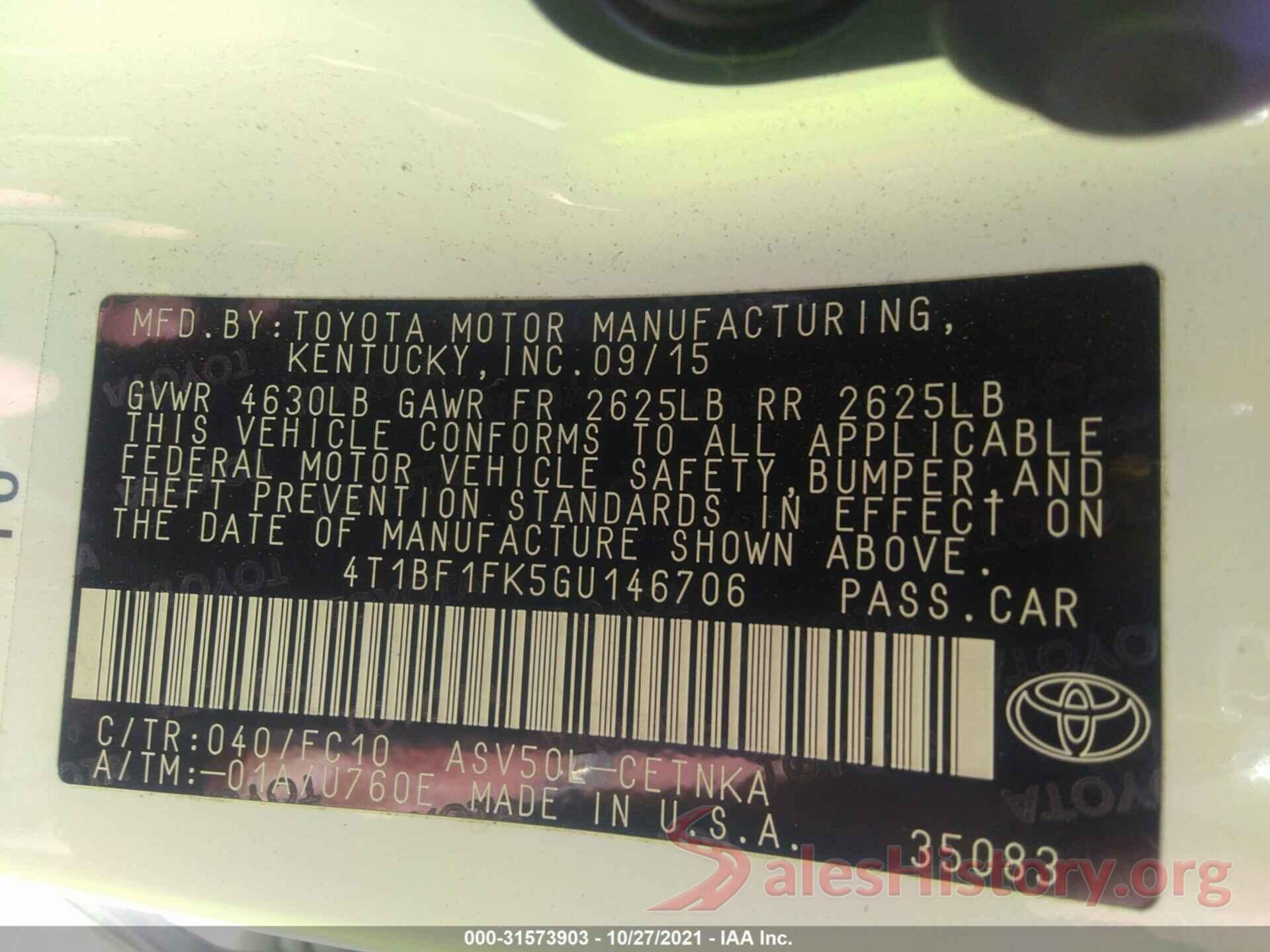 4T1BF1FK5GU146706 2016 TOYOTA CAMRY