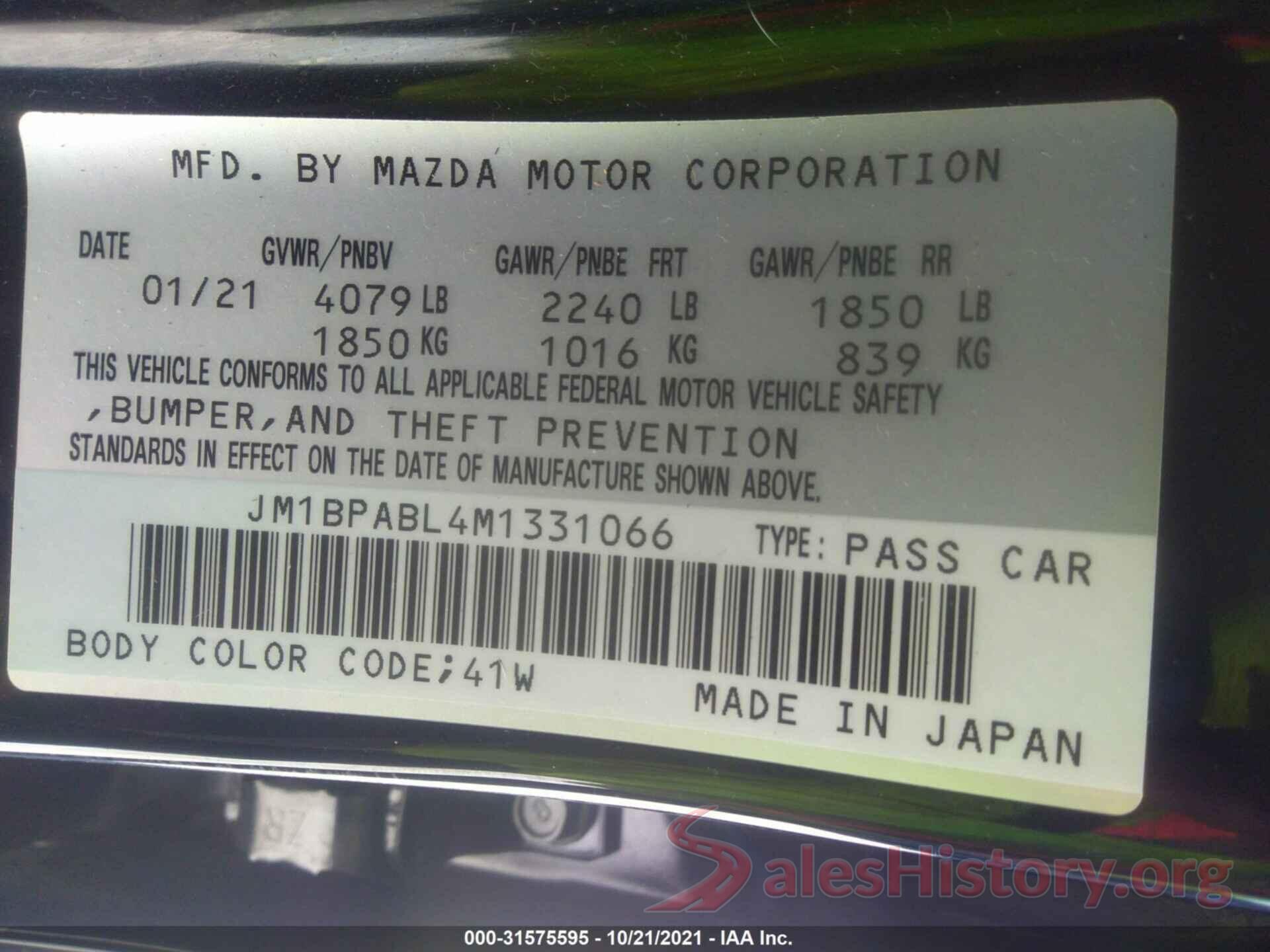 JM1BPABL4M1331066 2021 MAZDA MAZDA3 SEDAN