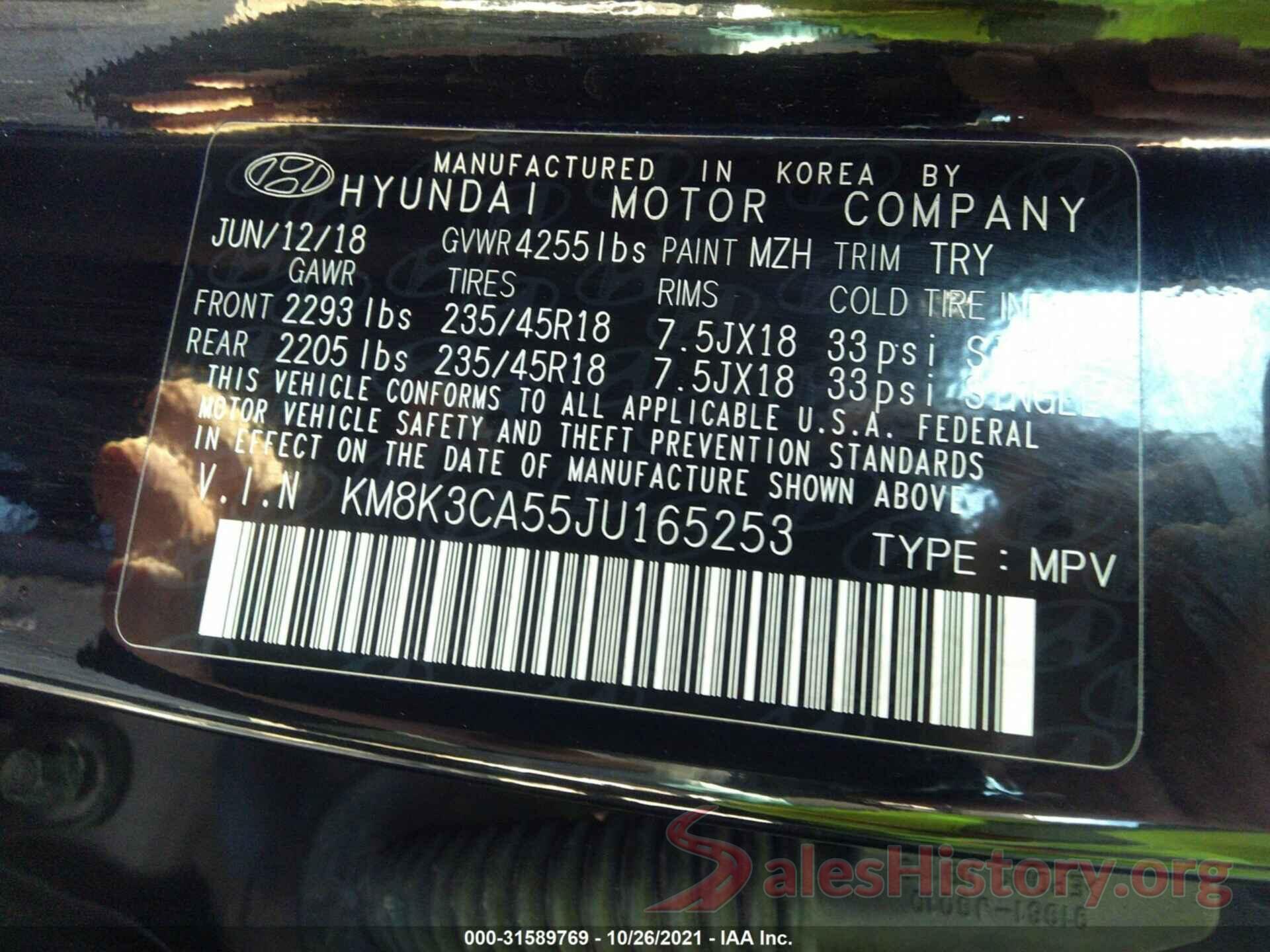 KM8K3CA55JU165253 2018 HYUNDAI KONA