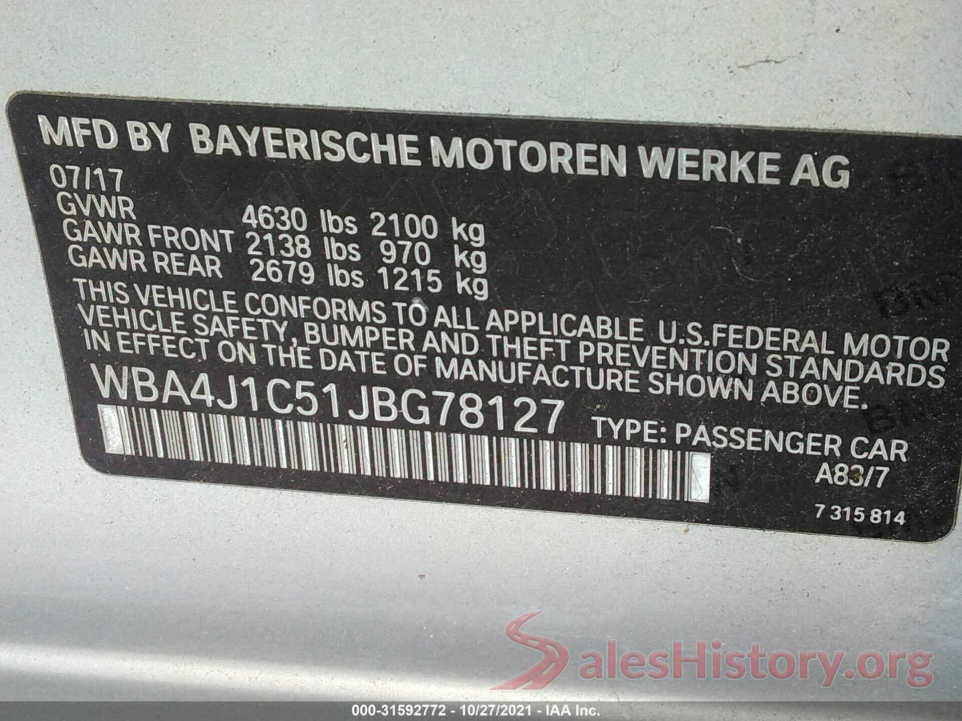 WBA4J1C51JBG78127 2018 BMW 4 SERIES