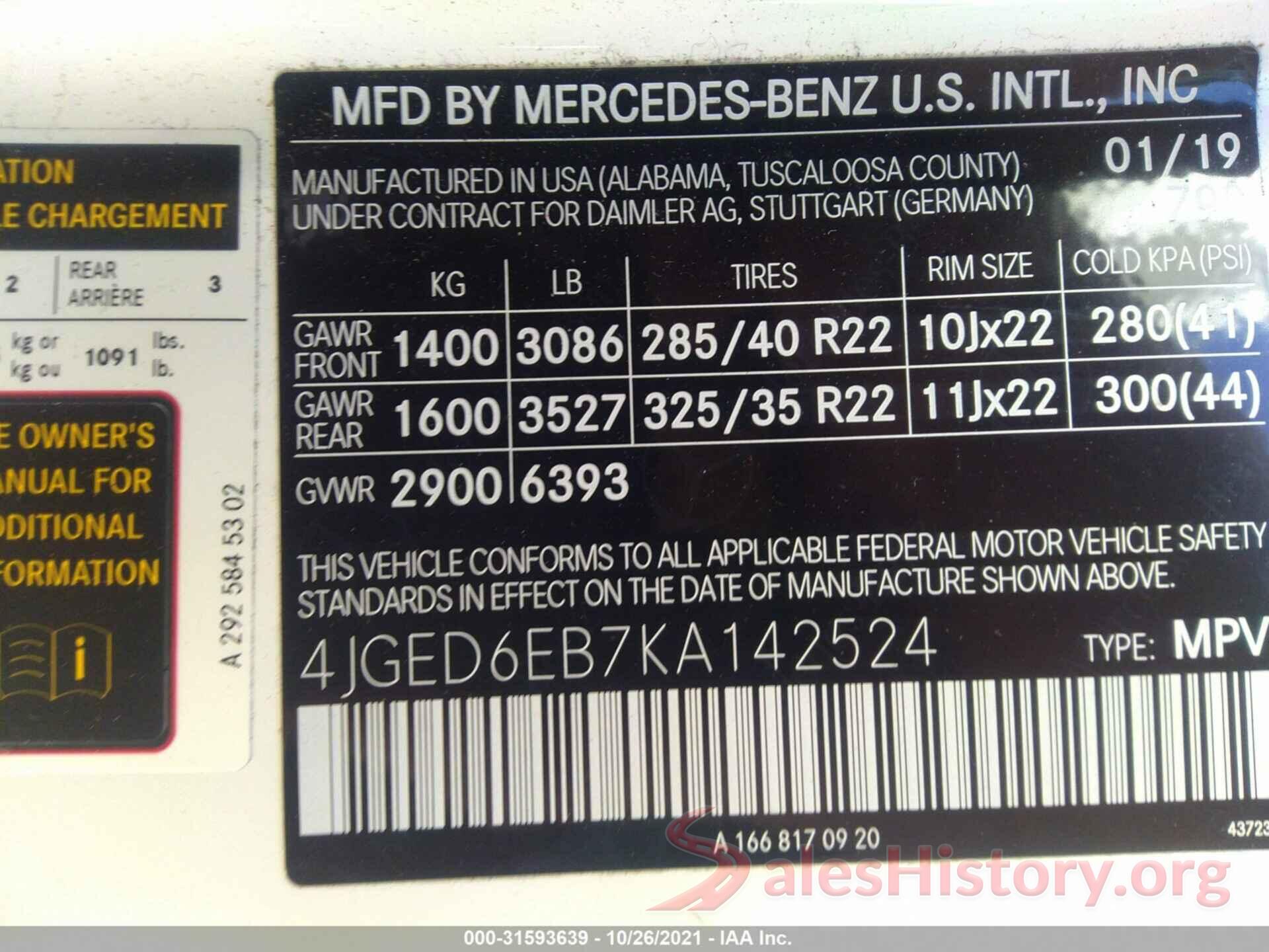 4JGED6EB7KA142524 2019 MERCEDES-BENZ GLE