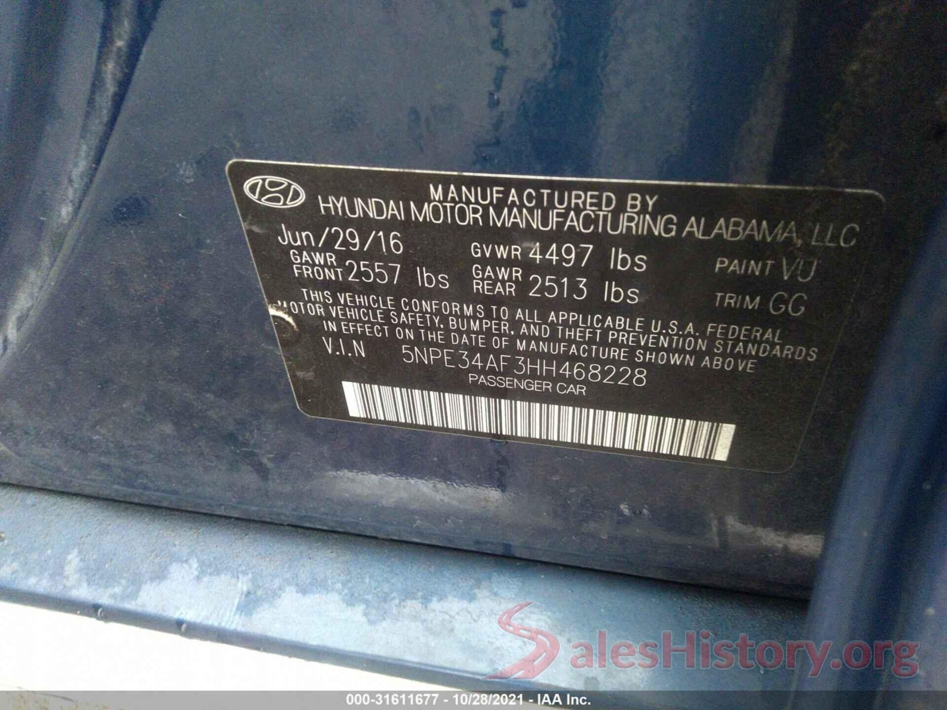 5NPE34AF3HH468228 2017 HYUNDAI SONATA