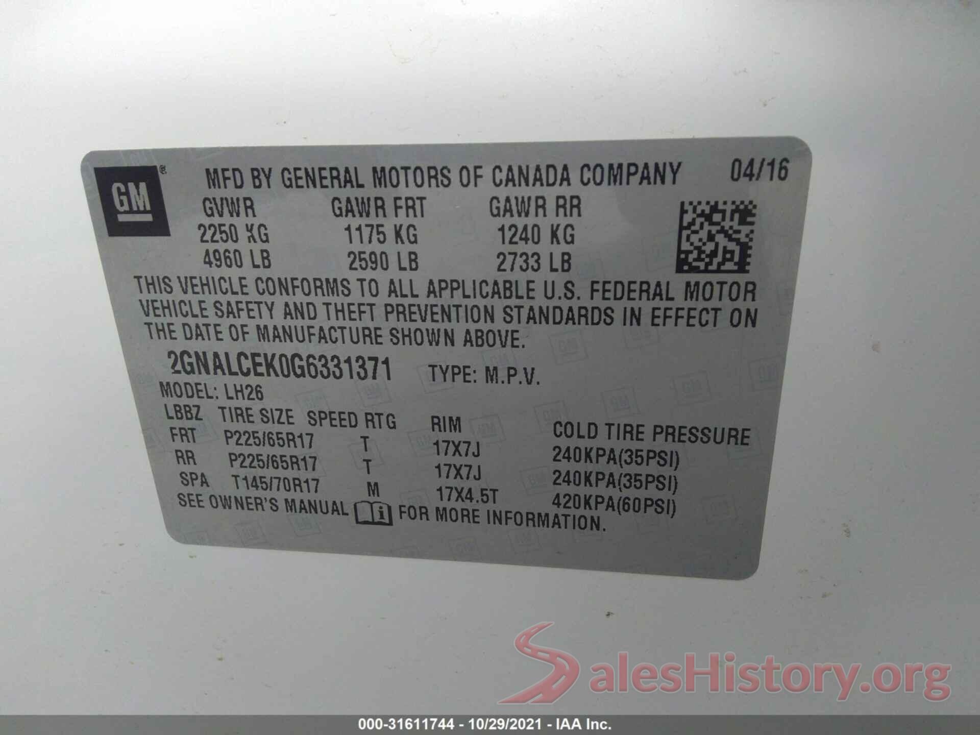 2GNALCEK0G6331371 2016 CHEVROLET EQUINOX