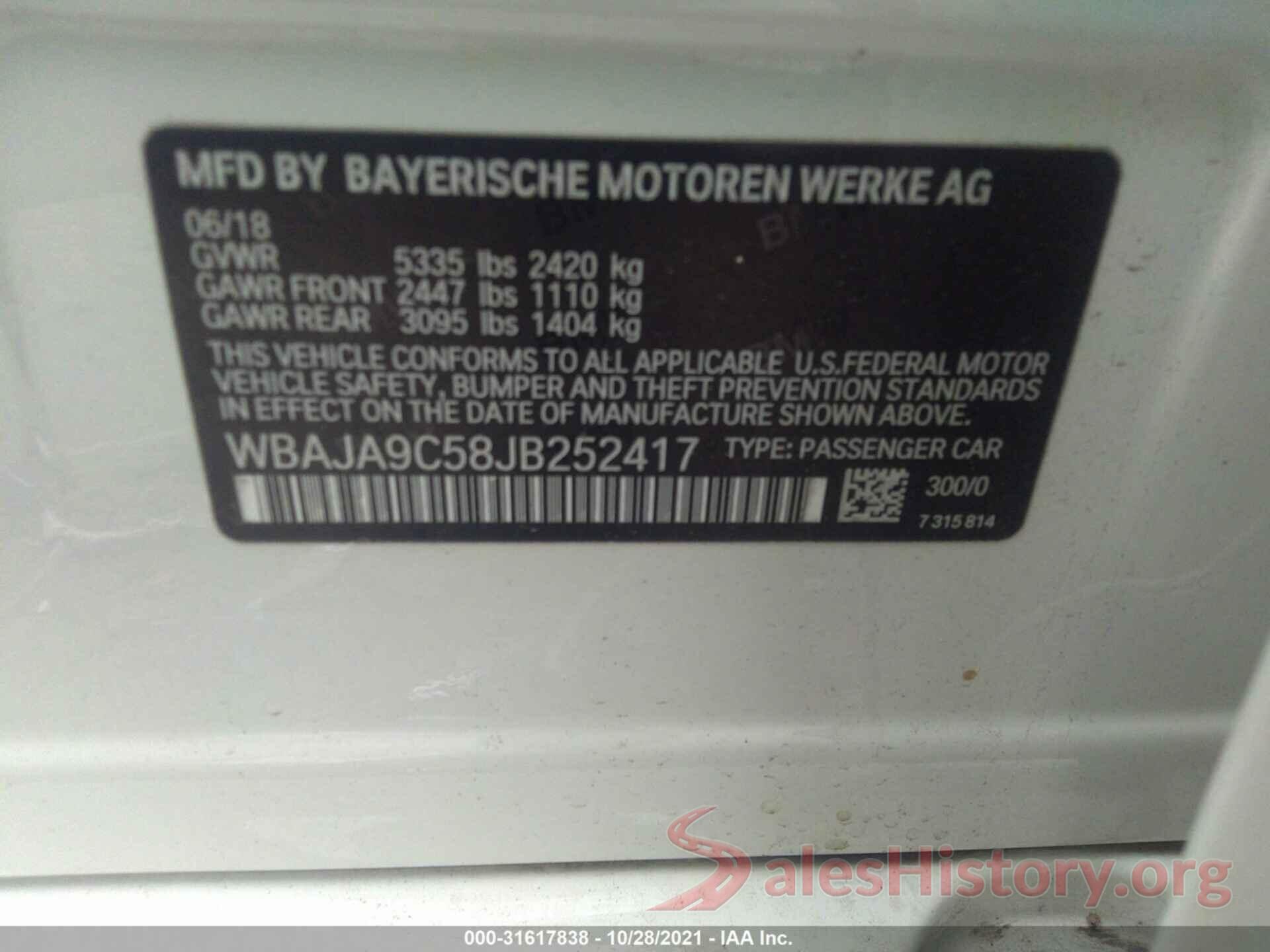 WBAJA9C58JB252417 2018 BMW 5 SERIES