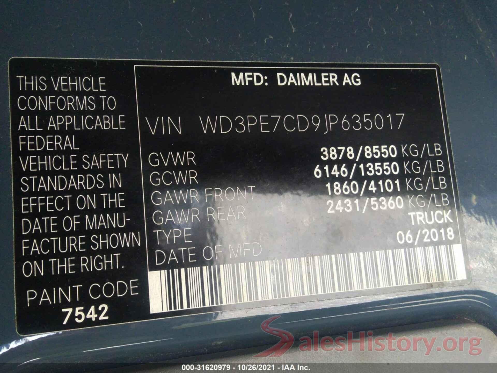 WD3PE7CD9JP635017 2018 MERCEDES-BENZ SPRINTER CARGO VAN