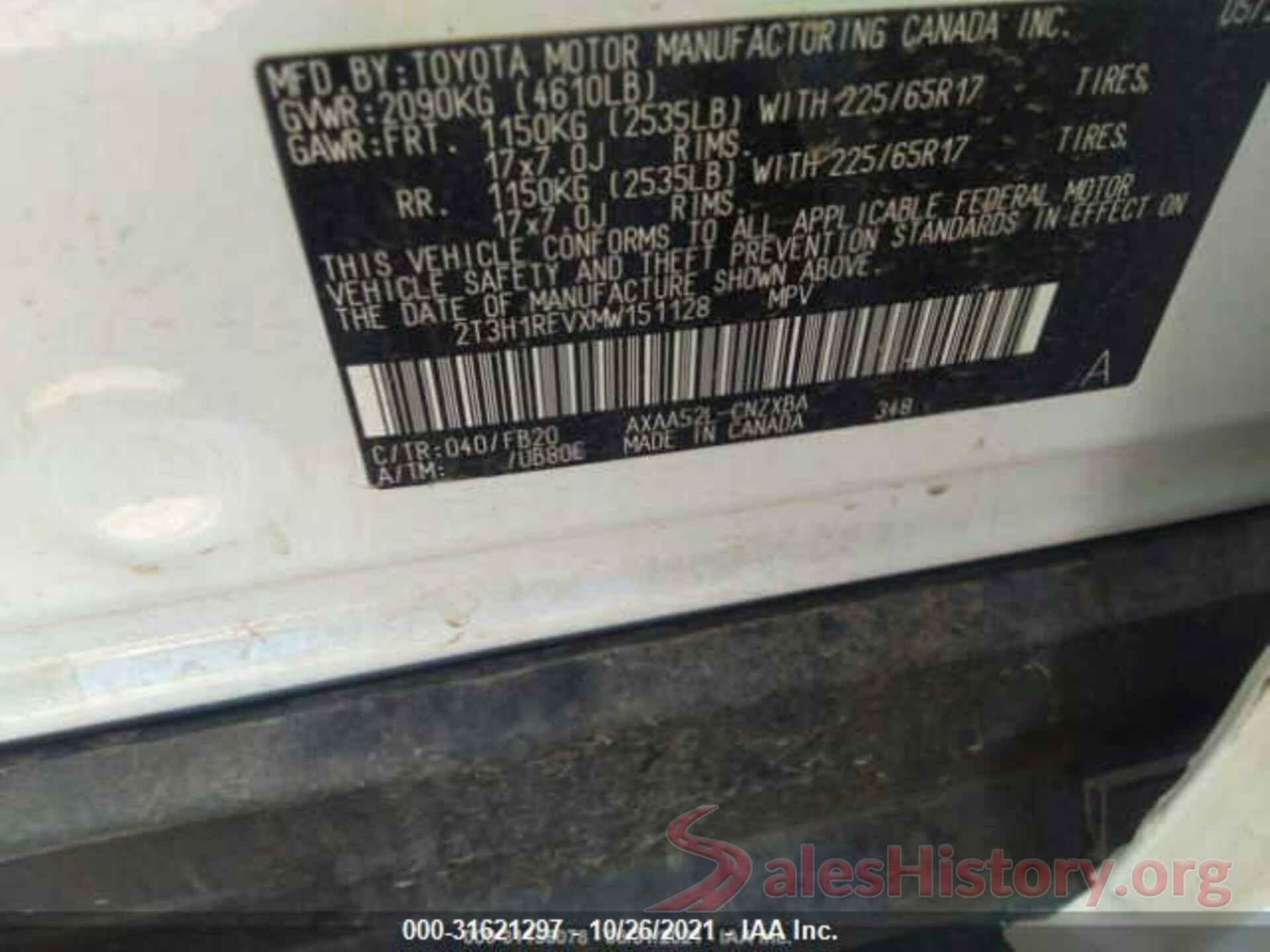 2T3H1RFVXMW151128 2021 TOYOTA RAV4