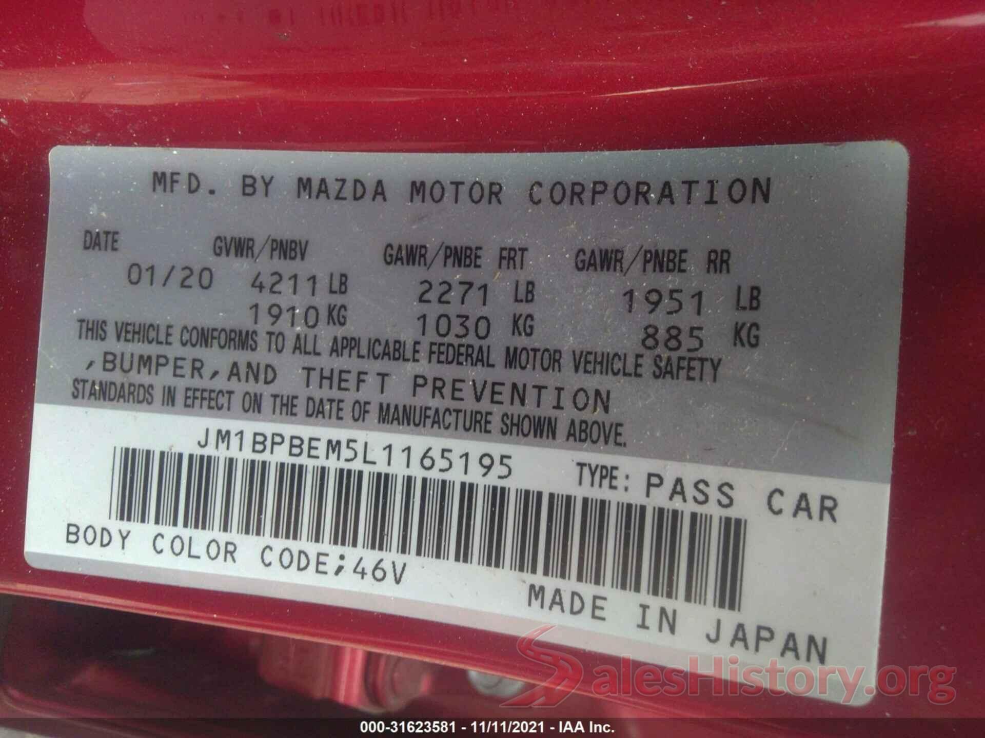 JM1BPBEM5L1165195 2020 MAZDA MAZDA3 SEDAN