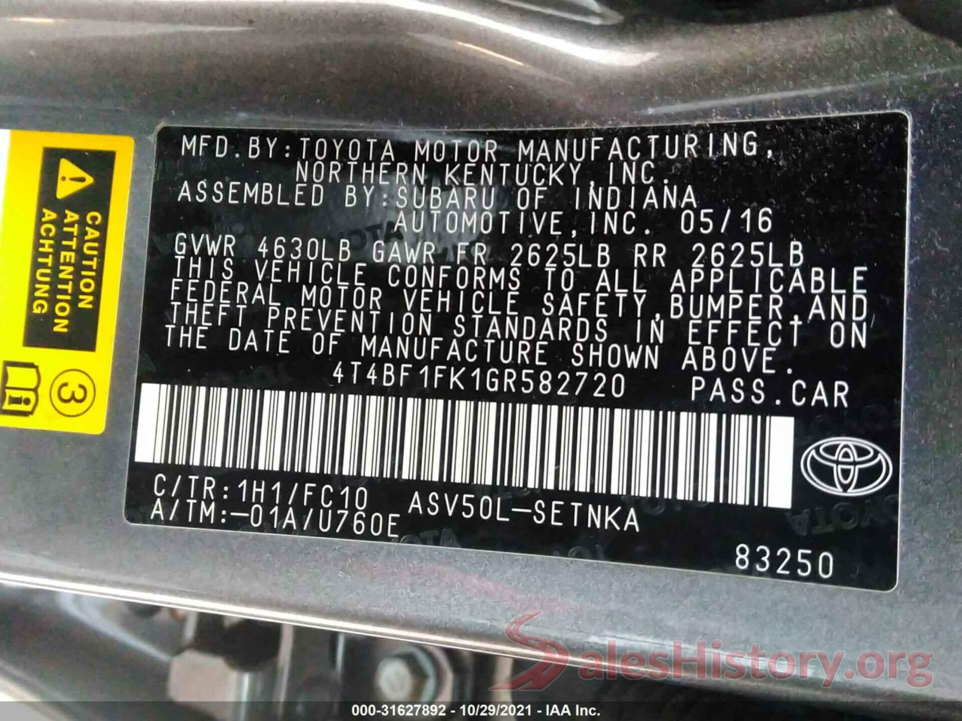 4T4BF1FK1GR582720 2016 TOYOTA CAMRY