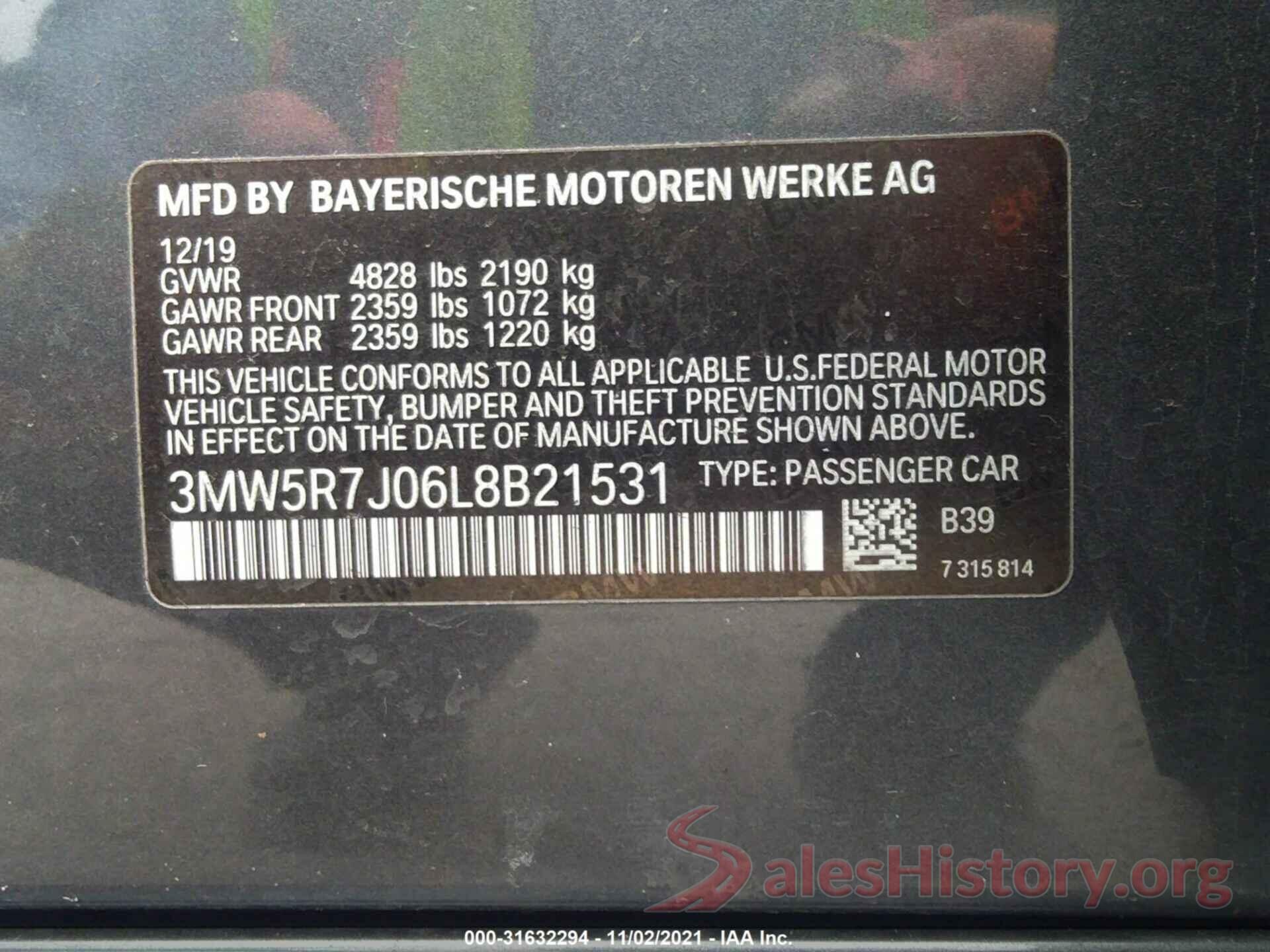 3MW5R7J06L8B21531 2020 BMW 3 SERIES