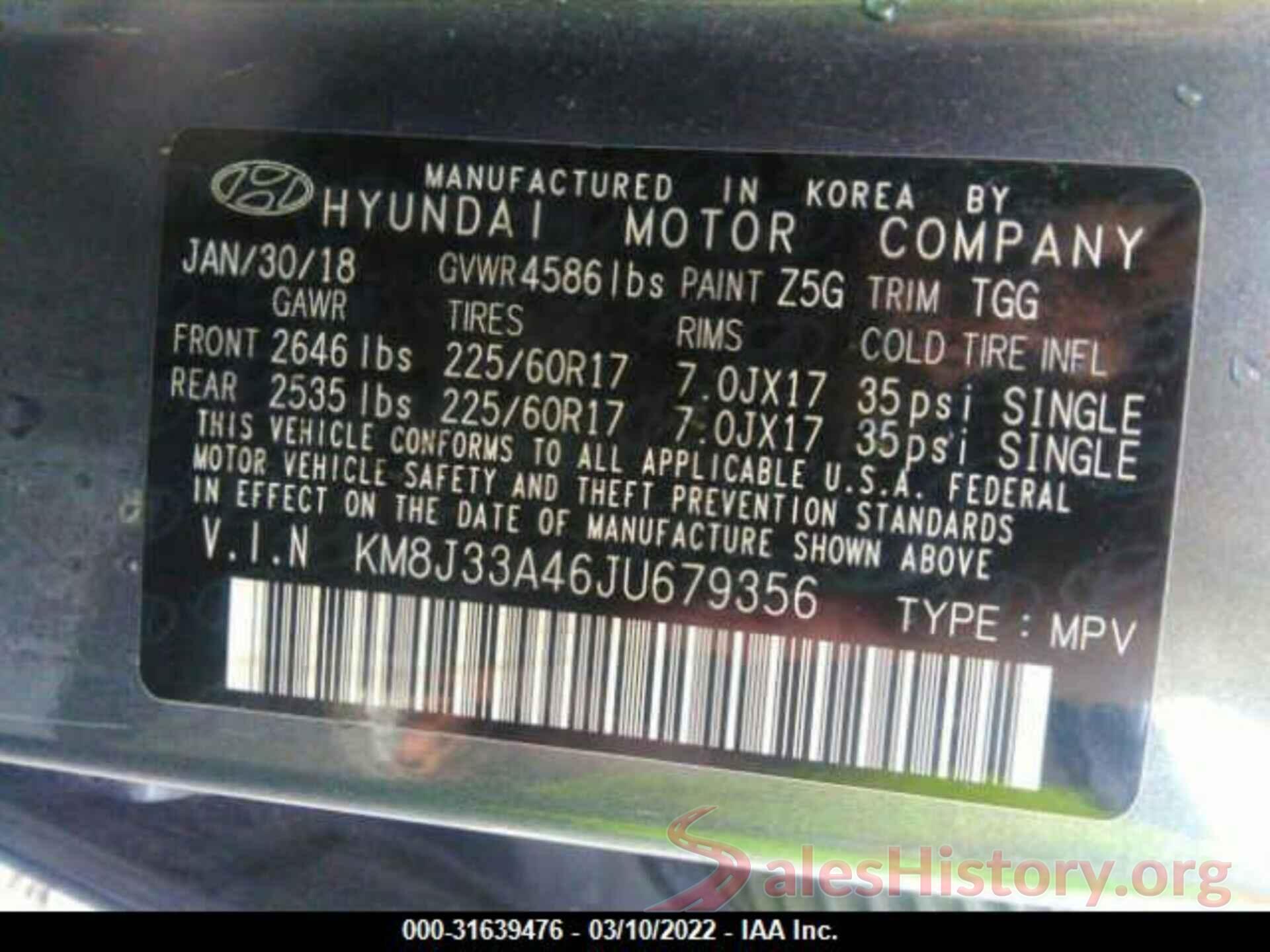 KM8J33A46JU679356 2018 HYUNDAI TUCSON