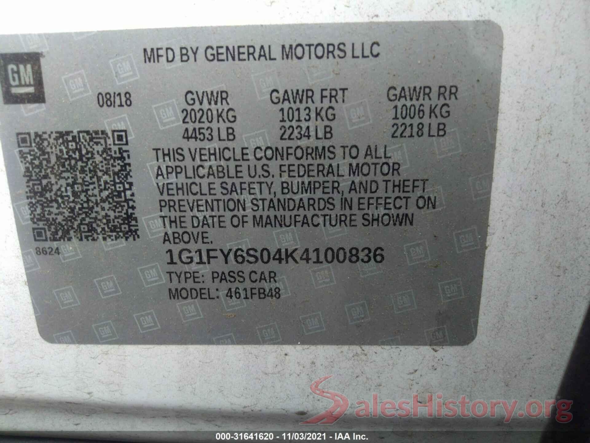 1G1FY6S04K4100836 2019 CHEVROLET BOLT EV