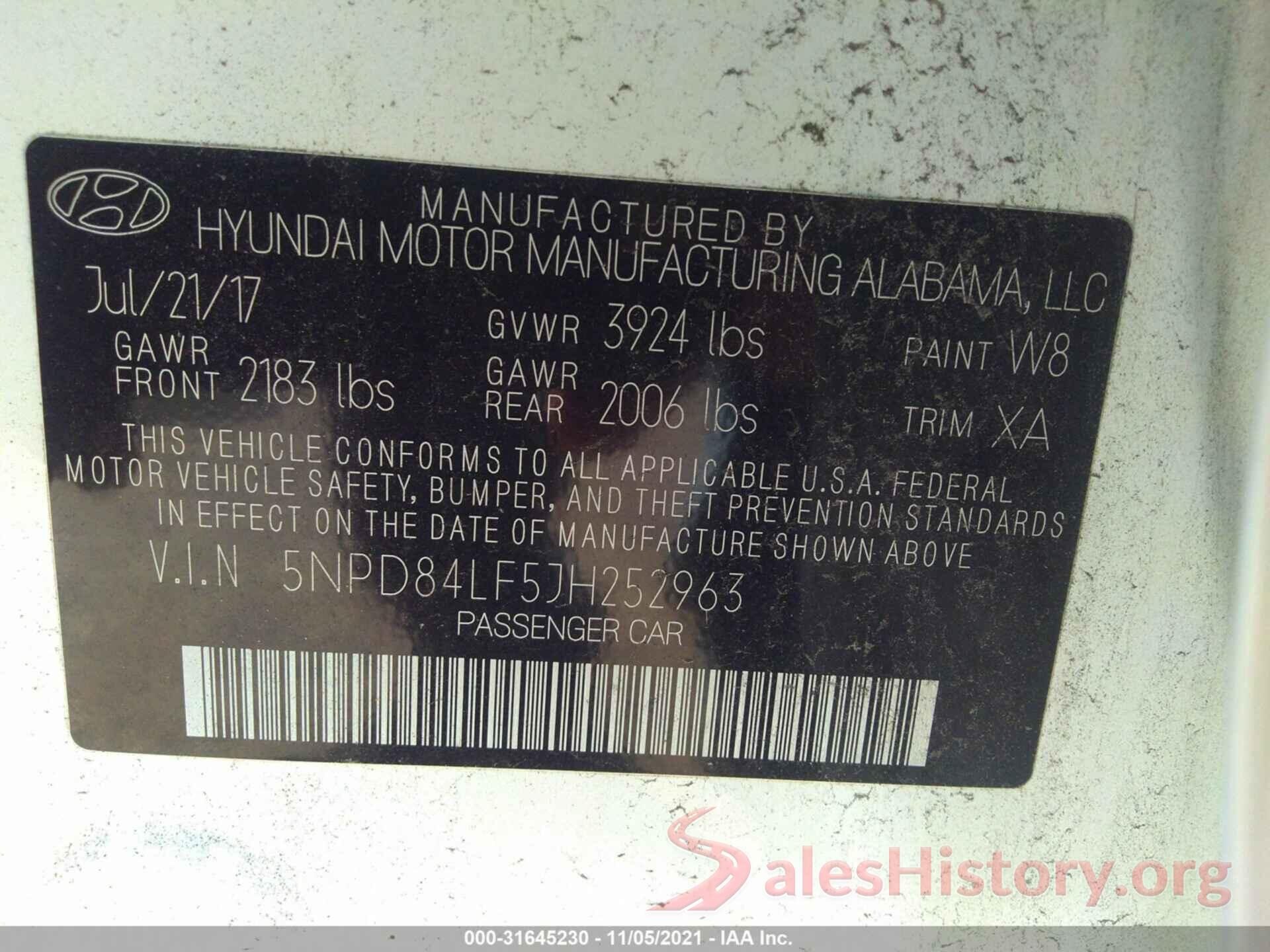 5NPD84LF5JH252963 2018 HYUNDAI ELANTRA