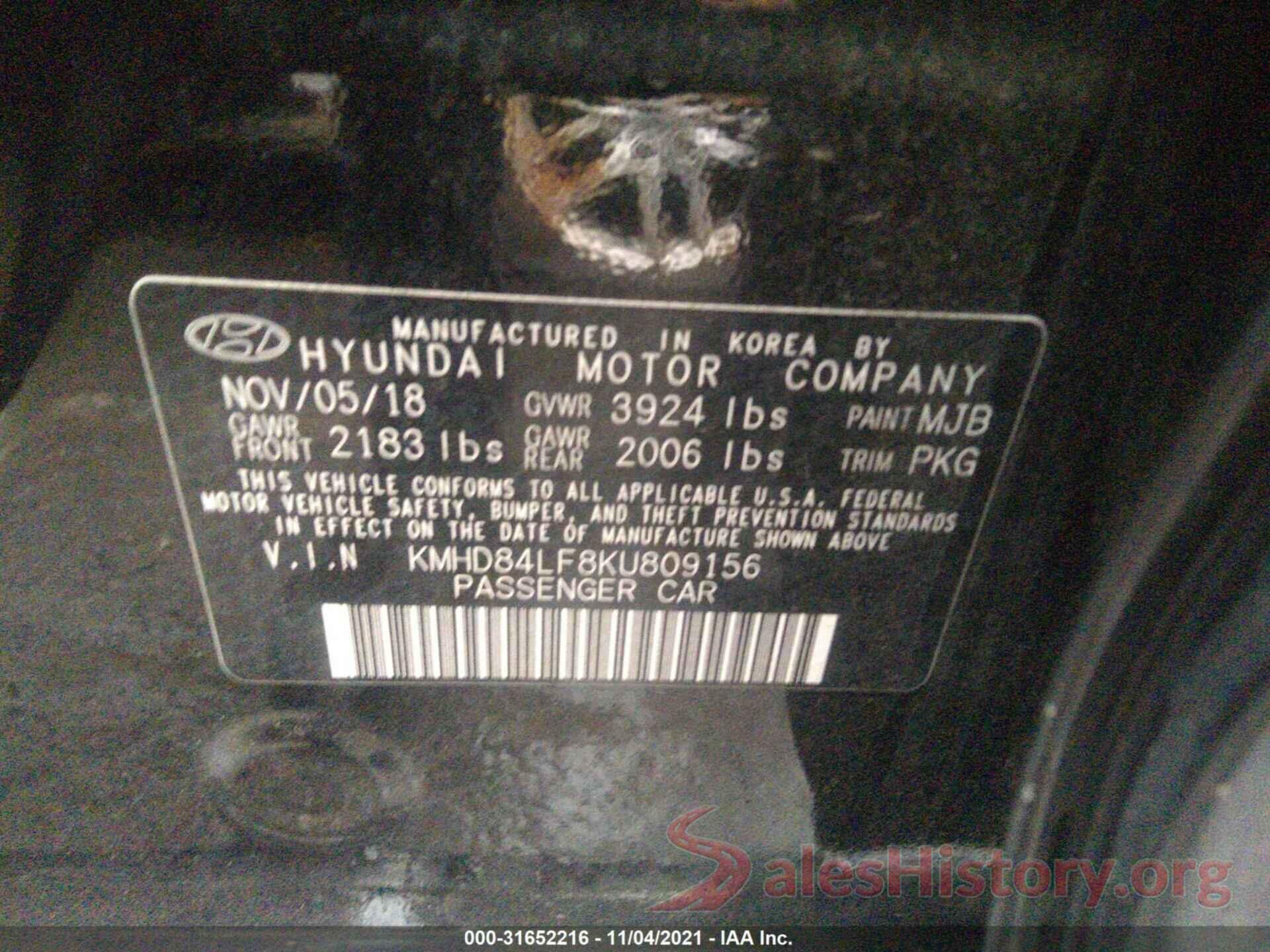 KMHD84LF8KU809156 2019 HYUNDAI ELANTRA