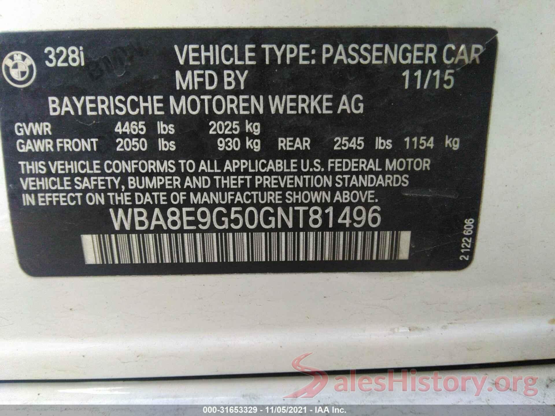 WBA8E9G50GNT81496 2016 BMW 3 SERIES