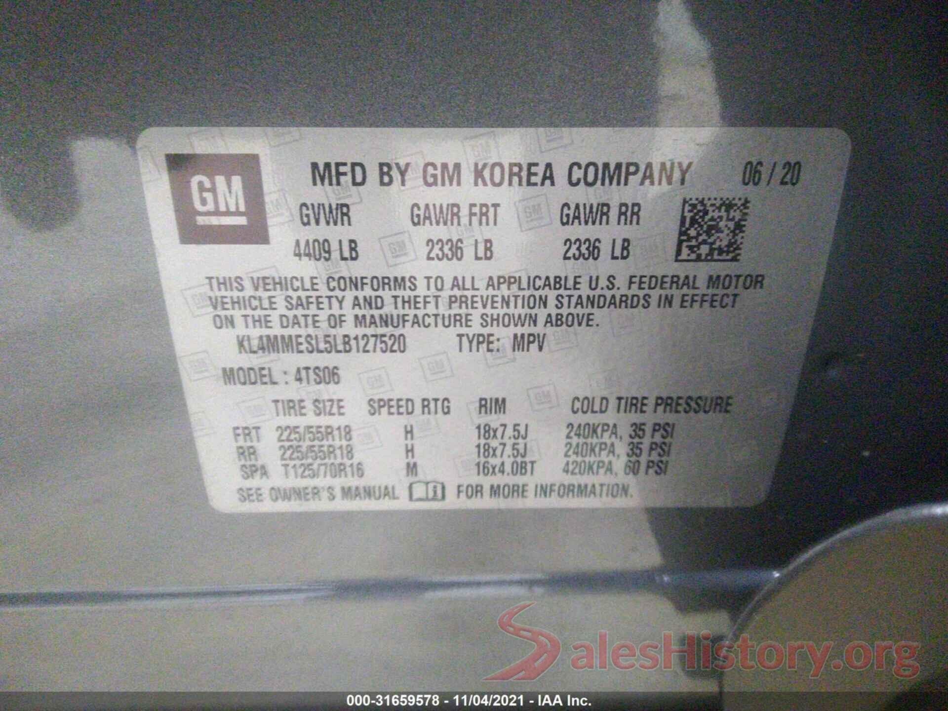 KL4MMESL5LB127520 2020 BUICK ENCORE GX