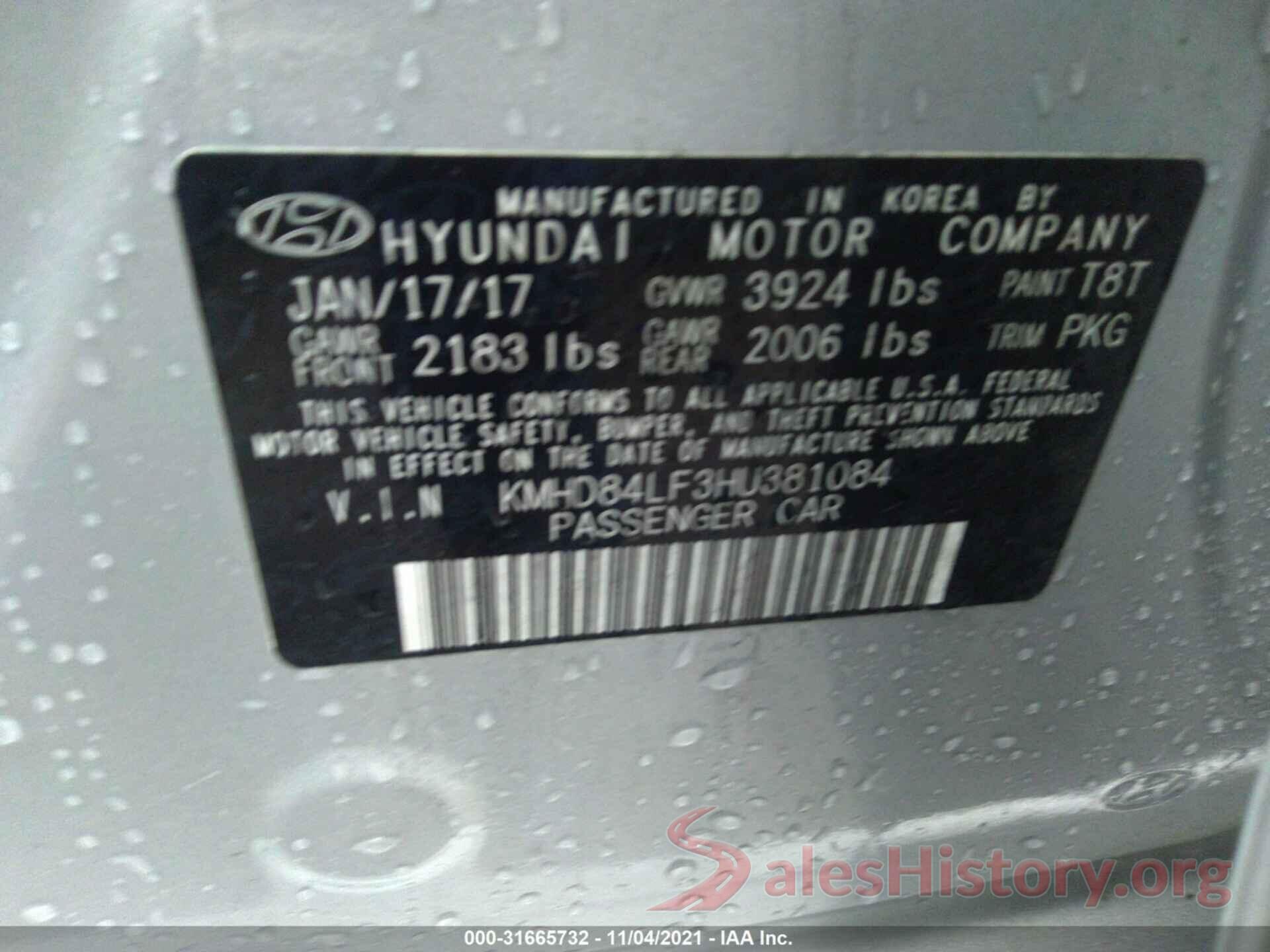 KMHD84LF3HU381084 2017 HYUNDAI ELANTRA