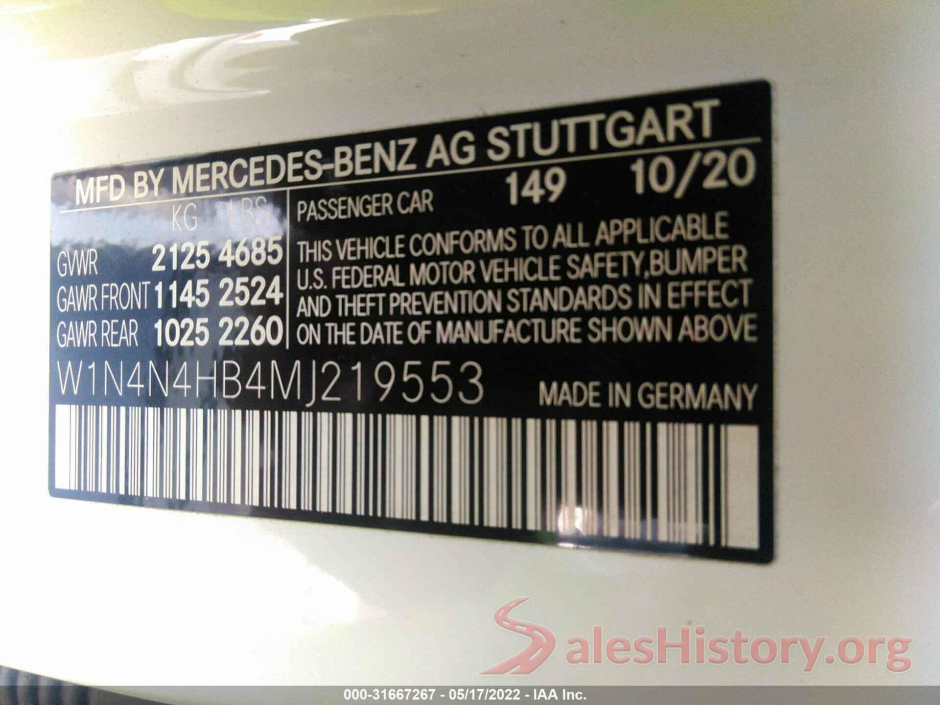 W1N4N4HB4MJ219553 2021 MERCEDES-BENZ GLA