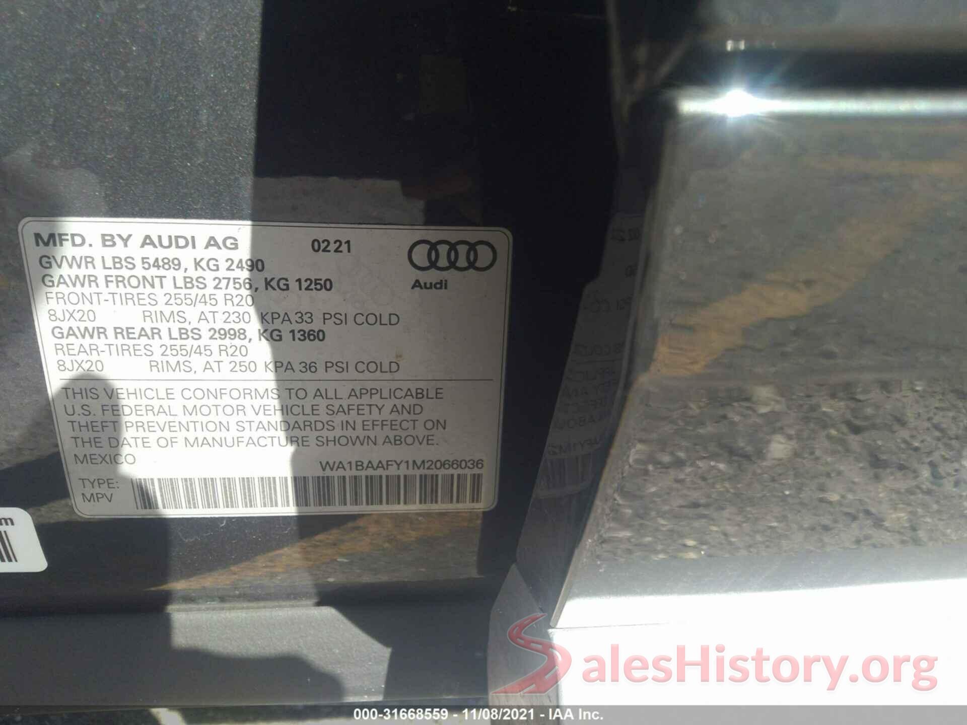 WA1BAAFY1M2066036 2021 AUDI Q5