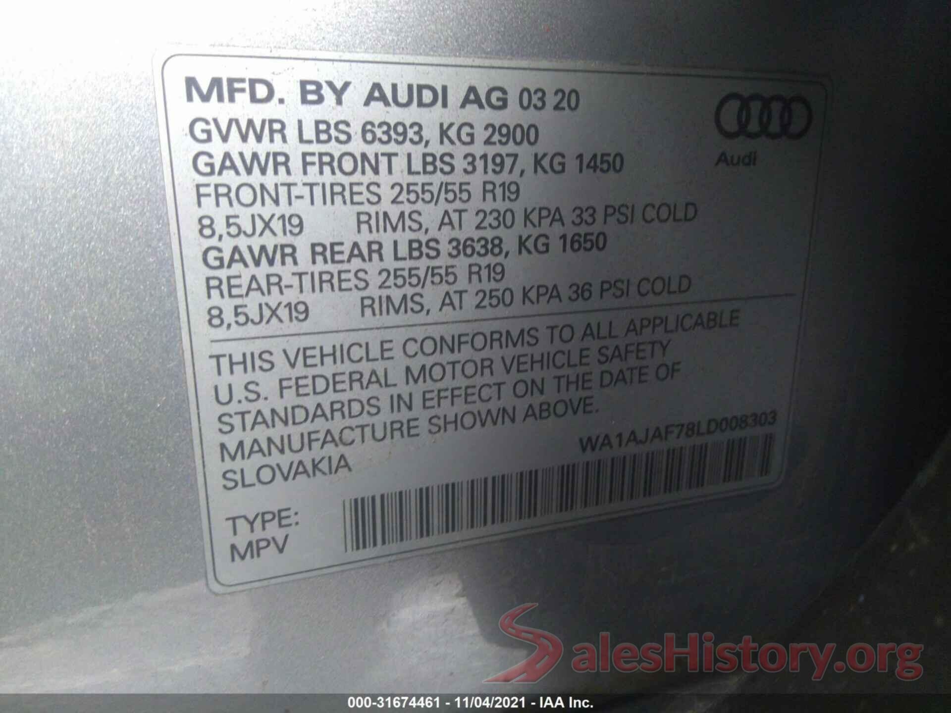 WA1AJAF78LD008303 2020 AUDI Q7