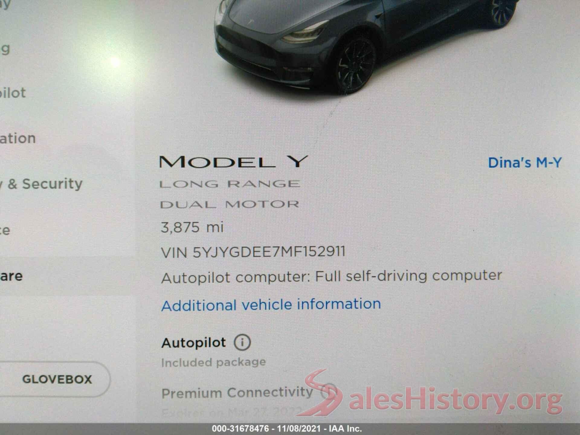 5YJYGDEE7MF152911 2021 TESLA MODEL Y