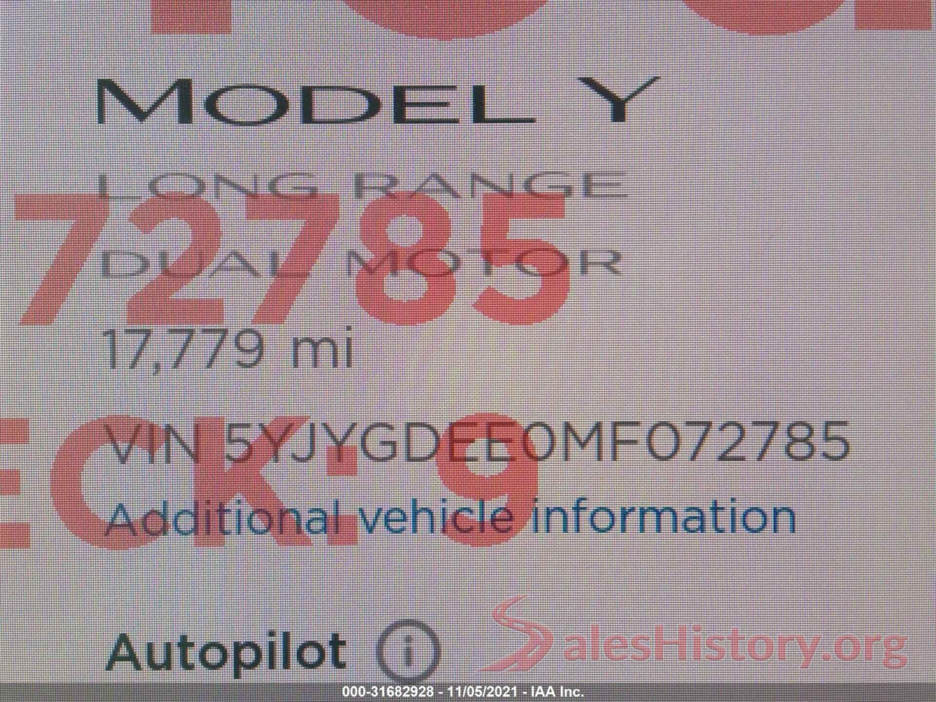 5YJYGDEE0MF072785 2021 TESLA MODEL Y