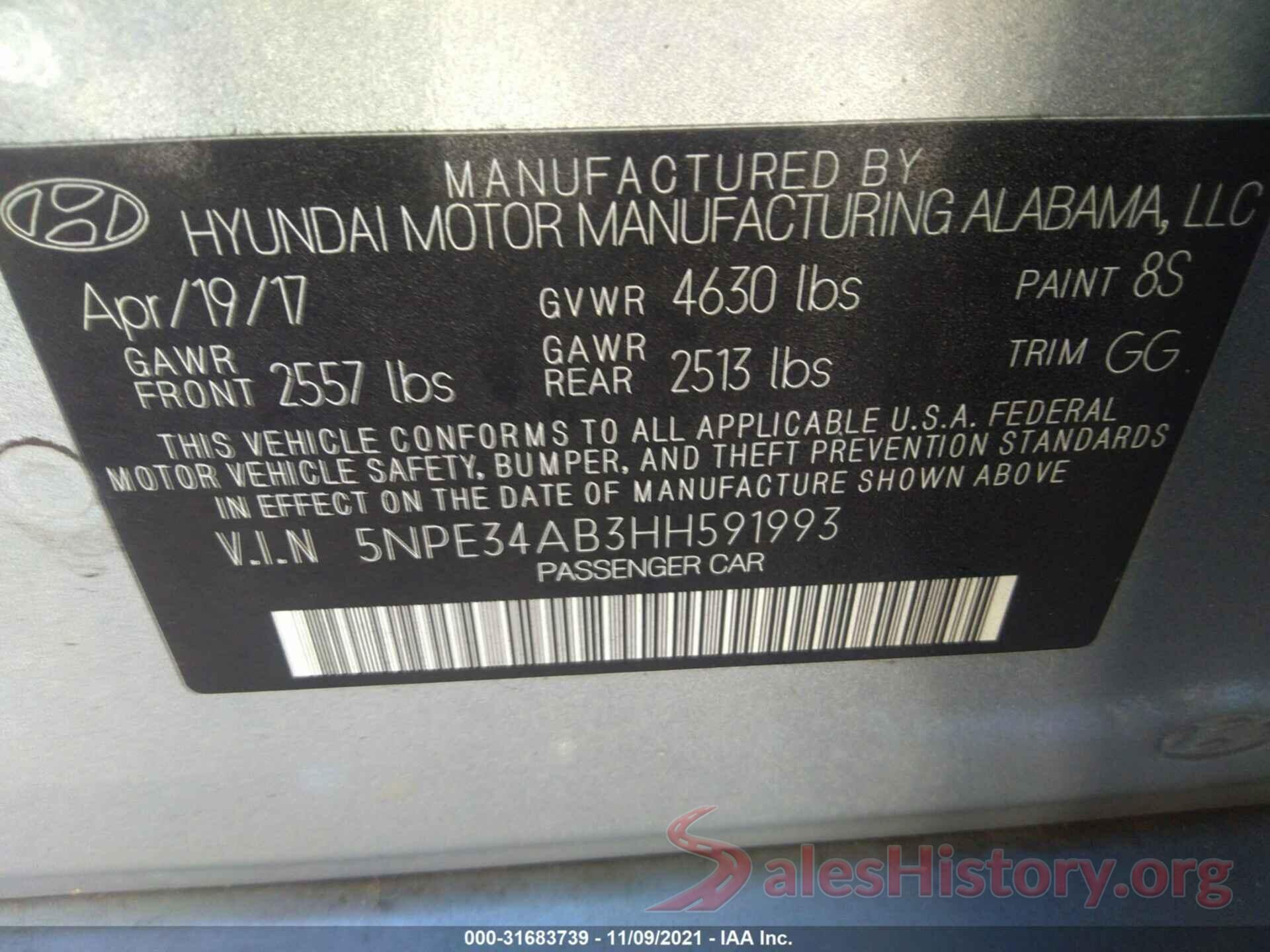 5NPE34AB3HH591993 2017 HYUNDAI SONATA